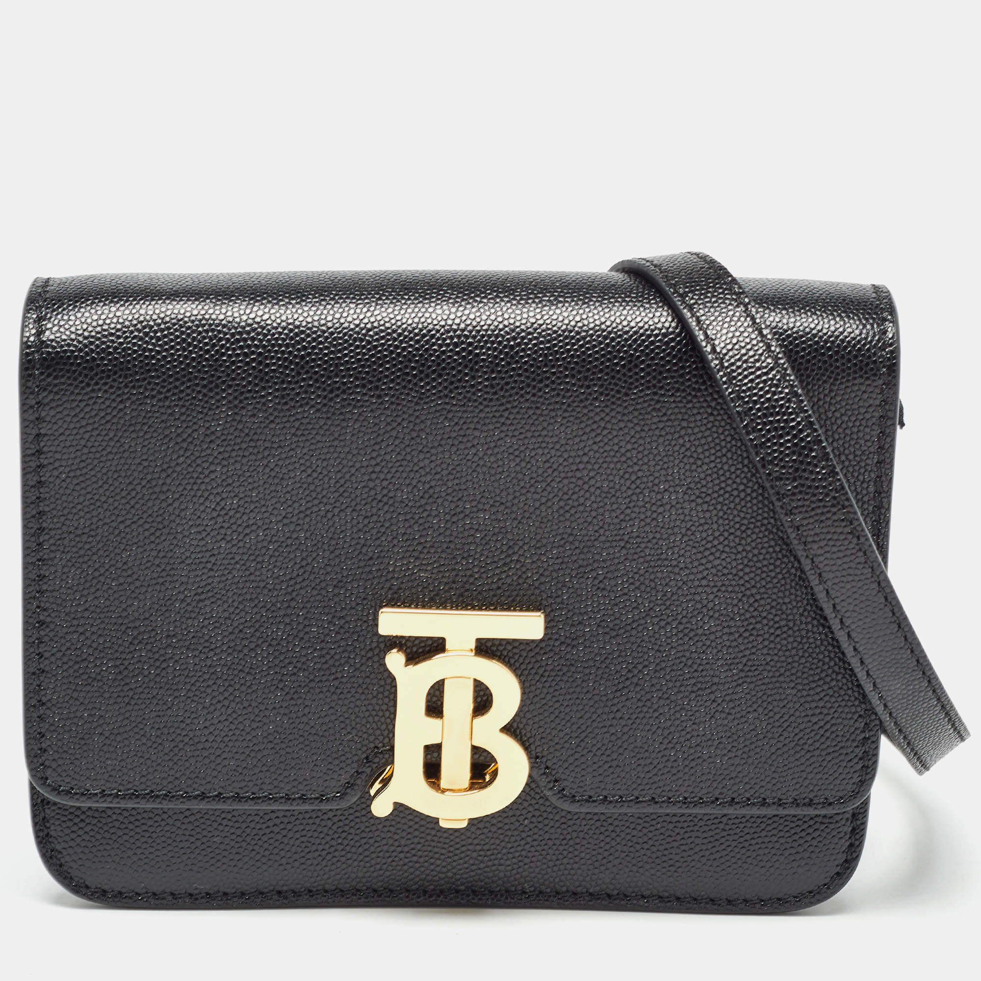Pre Owned Burberry Black Leather Mini TB Shoulder Bag