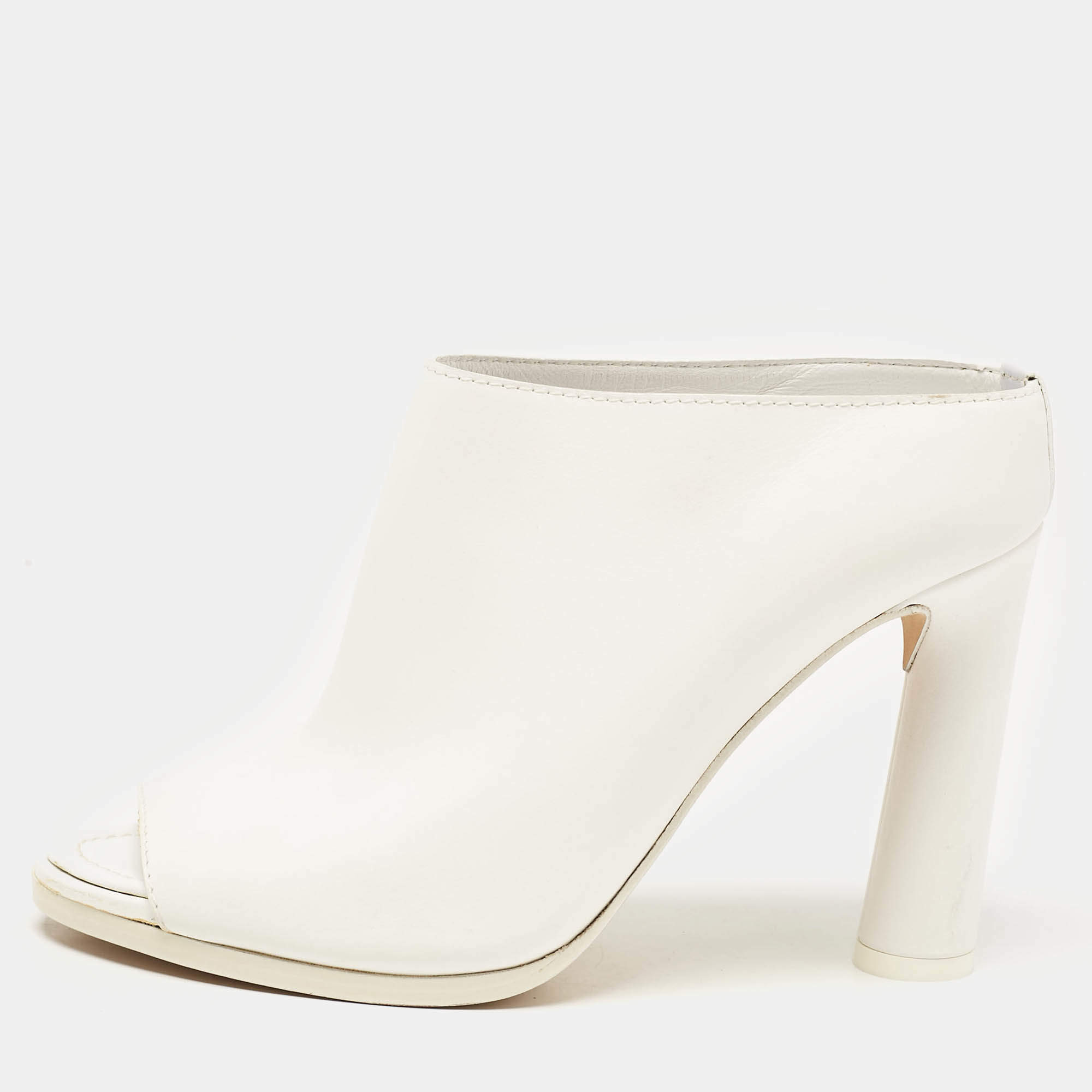 Burberry White Leather Peep Toe Mules Size 36