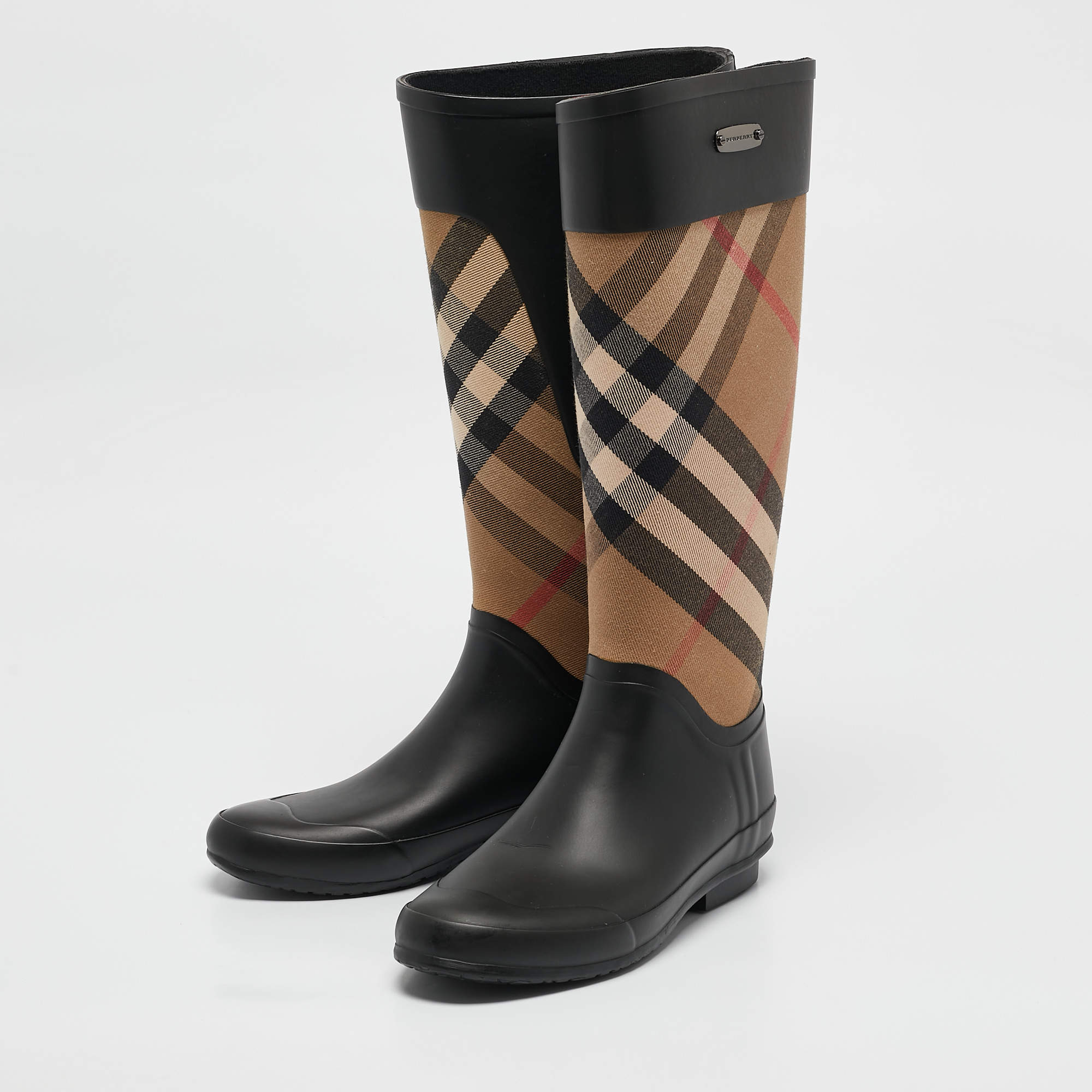Burberry Multicolor Floral Geometric Rubber Carleton Rain Boots Size 37 Burberry TLC