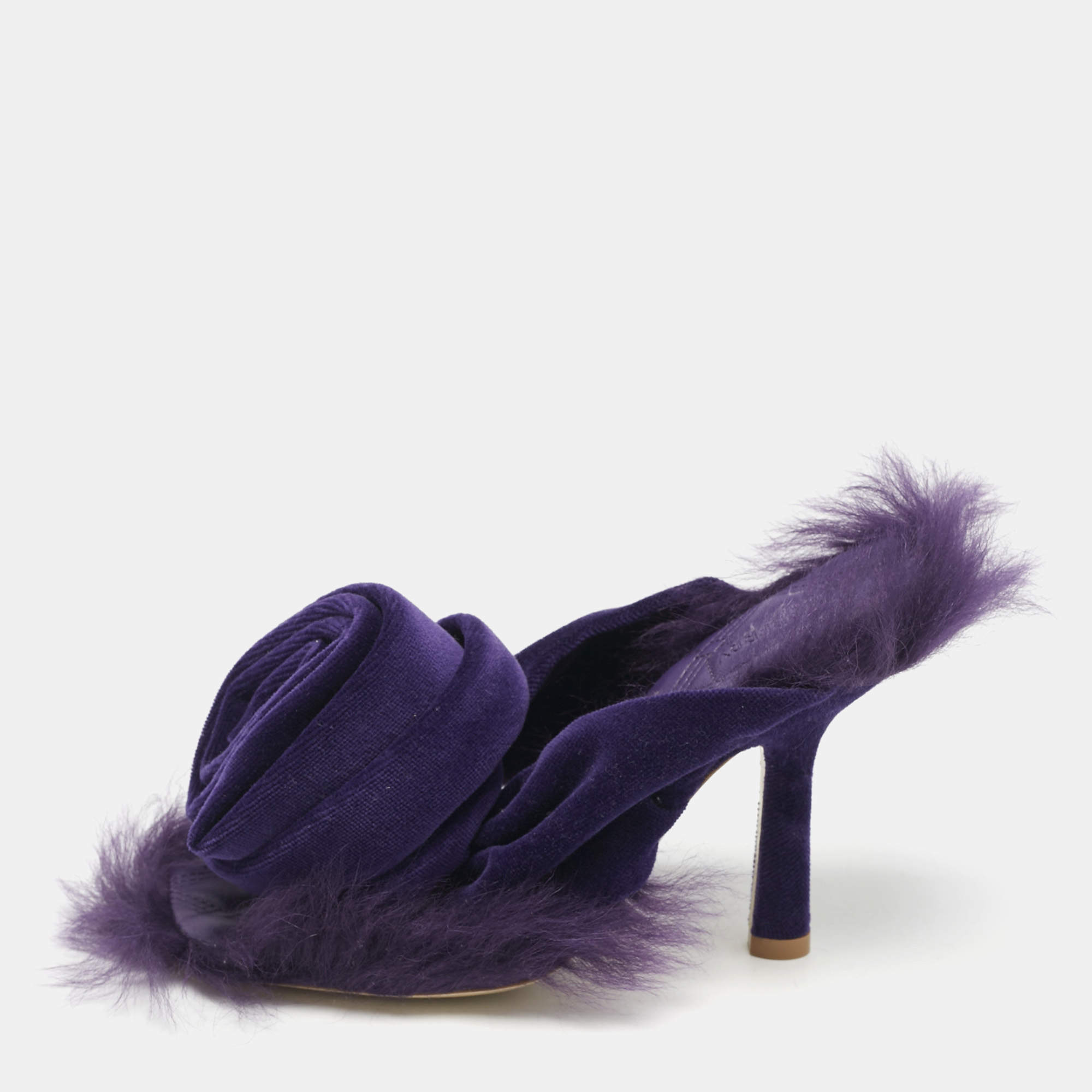 Burberry Purple Velvet and Fur Step Rose Thong Sandals Size 36