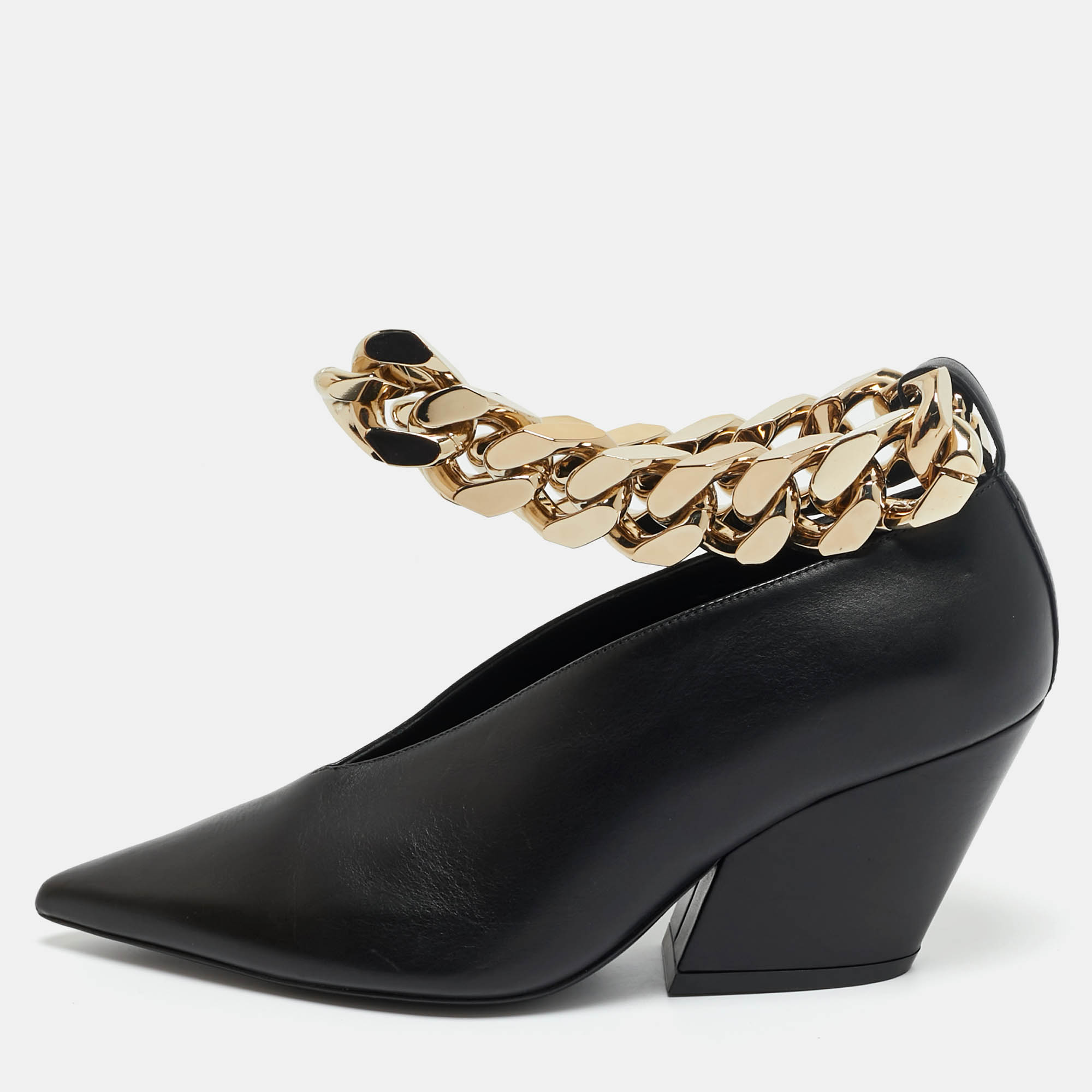 Pre Owned Burberry Black Leather Brierfield Chain Pumps Size 36