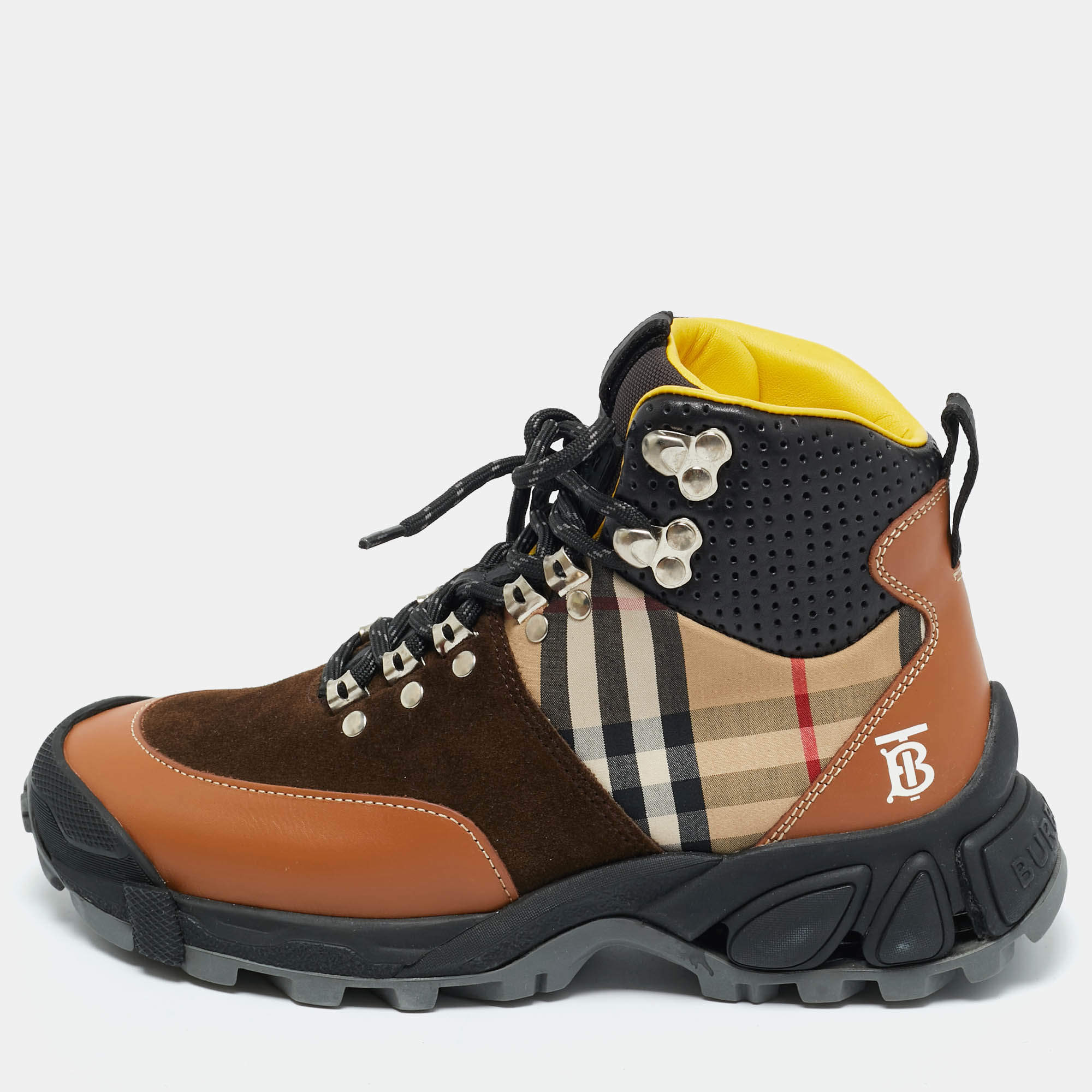 Pre Owned Burberry Multicolor Leather and Suede Tor Hiking Boots Size 36.5