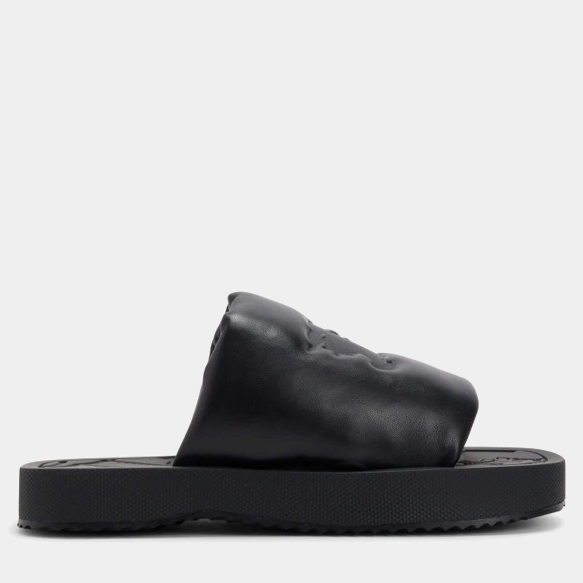 Pre Owned Burberry A Lf Knight Slab Black Leather Slider EU 36