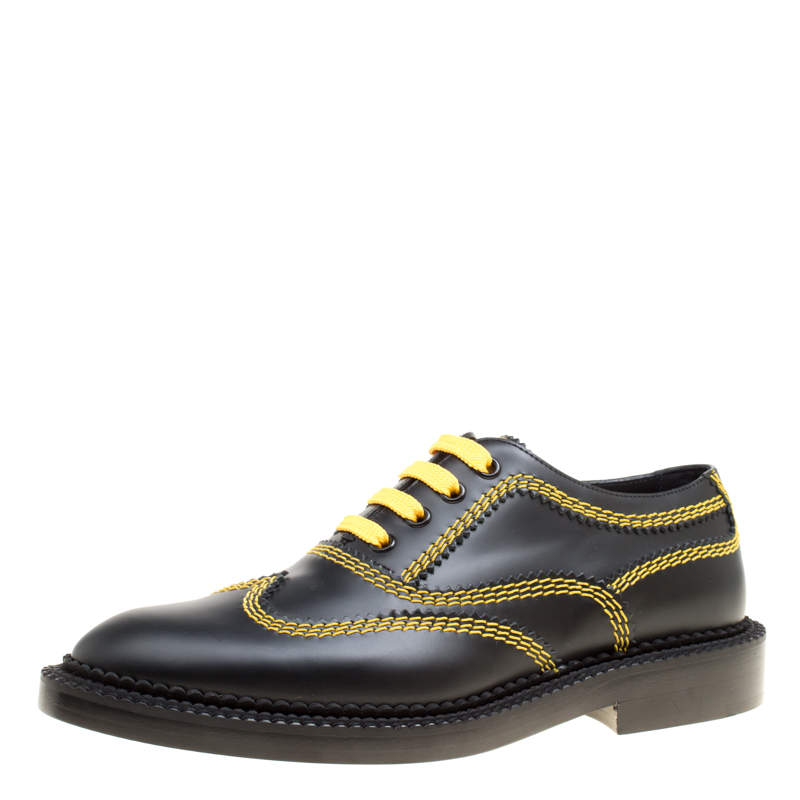 Burberry Black Leather Bertram Contrast Triple Stitch Lace Up Oxfords Size 38.5