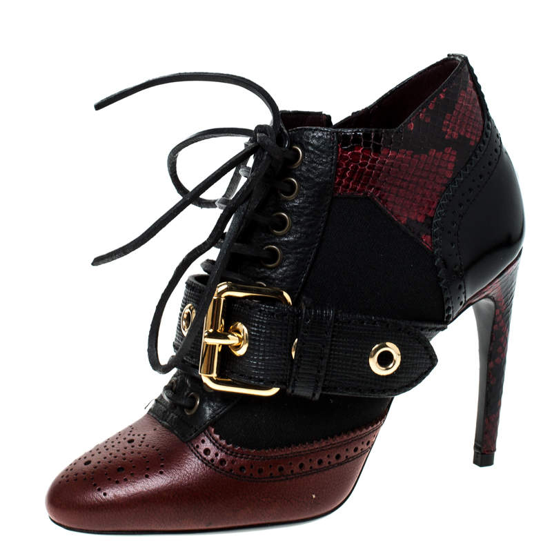 burberry link detail patent leather ankle boots