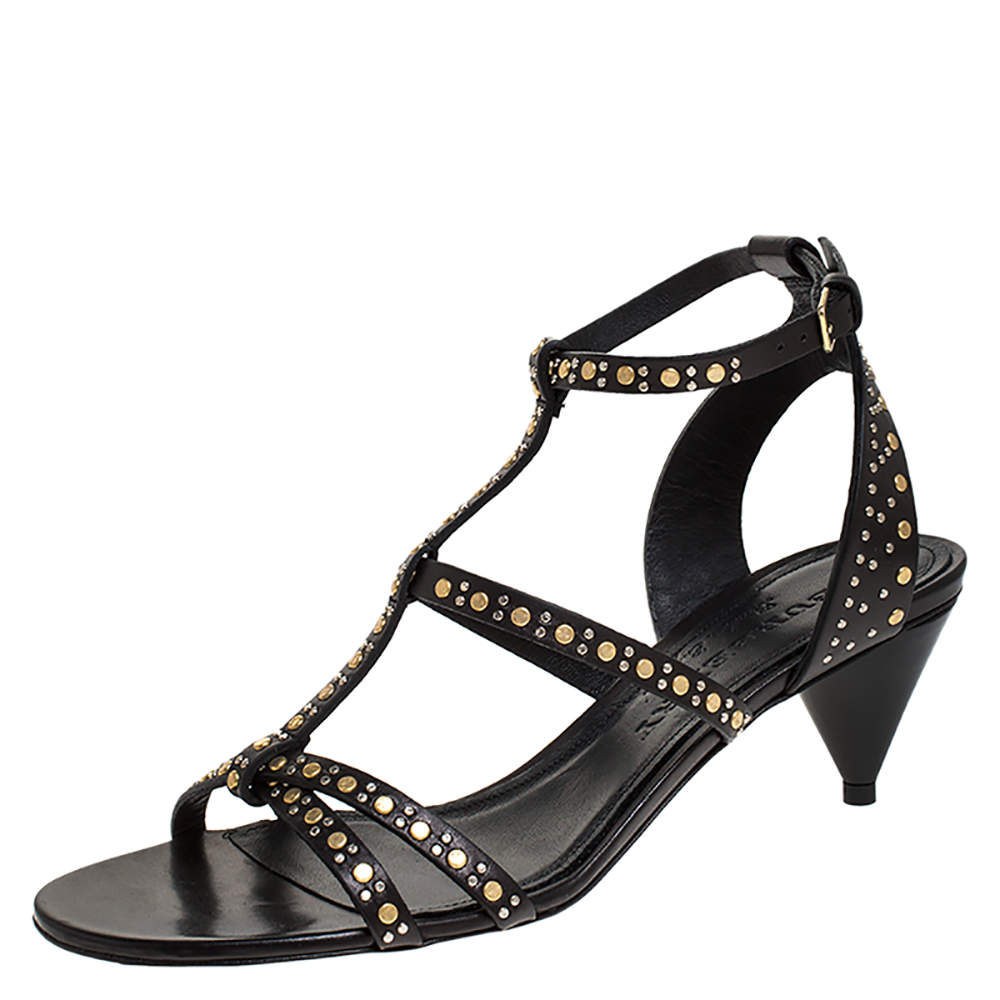 مملوكة مسبقًا صندل بربرى سيور كاحل هانسل كبسون جلد أسود مقاس 37.5