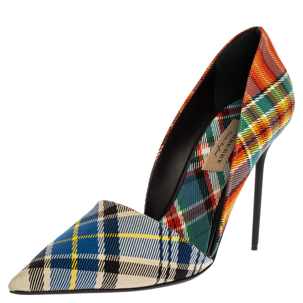 Burberry Multicolor Canvas Virna D'orsay Pointed Toe Pumps Size 40