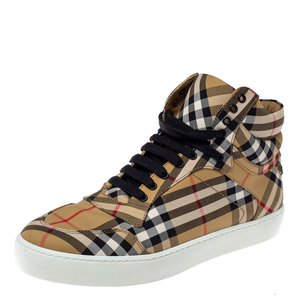 Burberry Beige Check Canvas High Top Sneakers Size 40