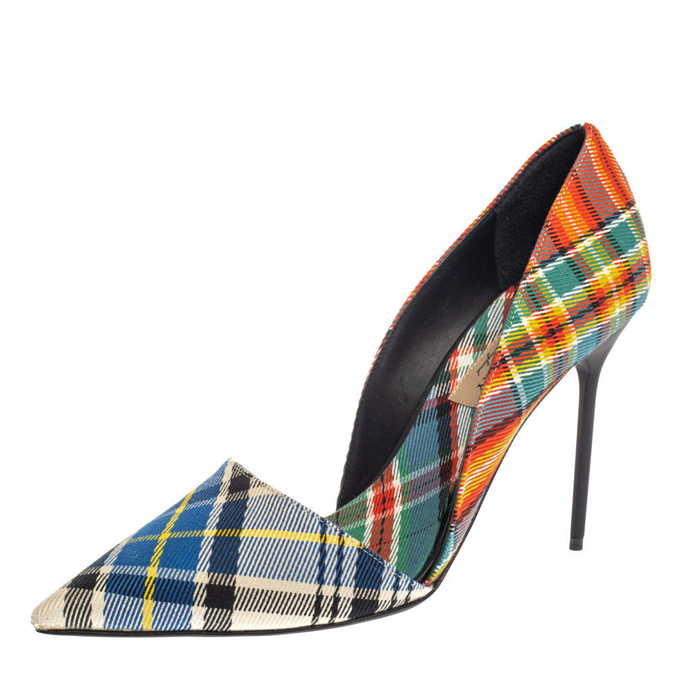 Pre Owned Burberry Multicolor Canvas Virna D'orsay Pointed Toe Pumps Size 39