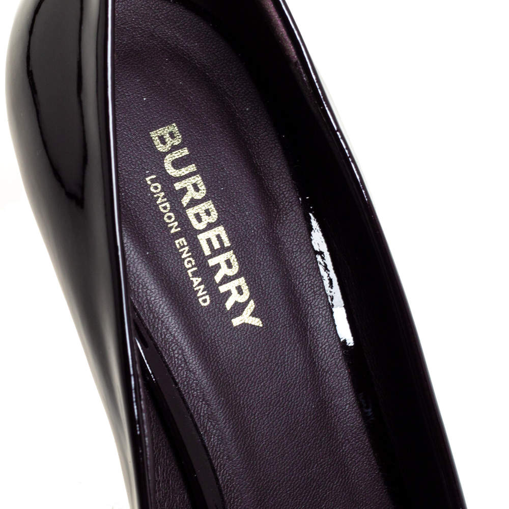 Burberry Dark Brown Patent Leather Jermyn Peep Toe Ankle Cuff Pumps Size  38.5 - ShopStyle