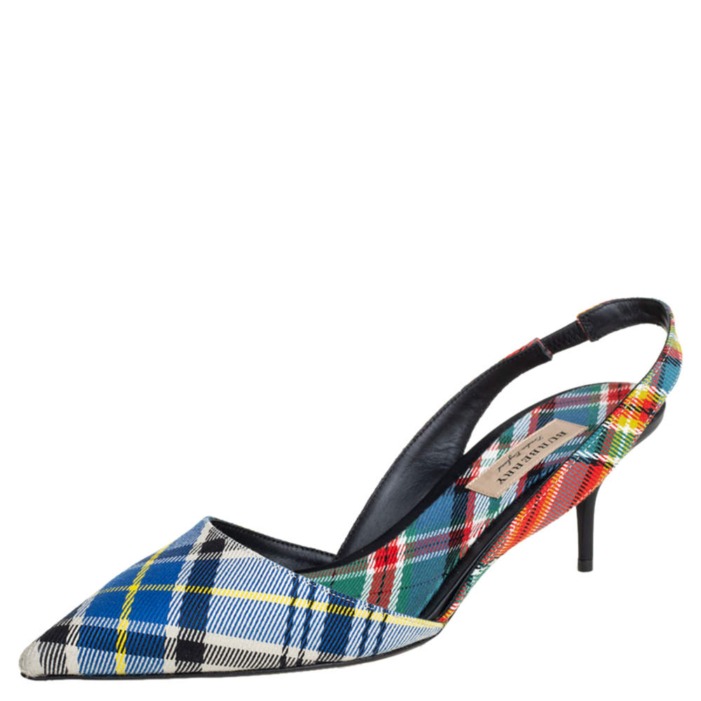 Pre Owned Burberry Multicolor Canvas Annice Tartan Singback Sandals Size 40