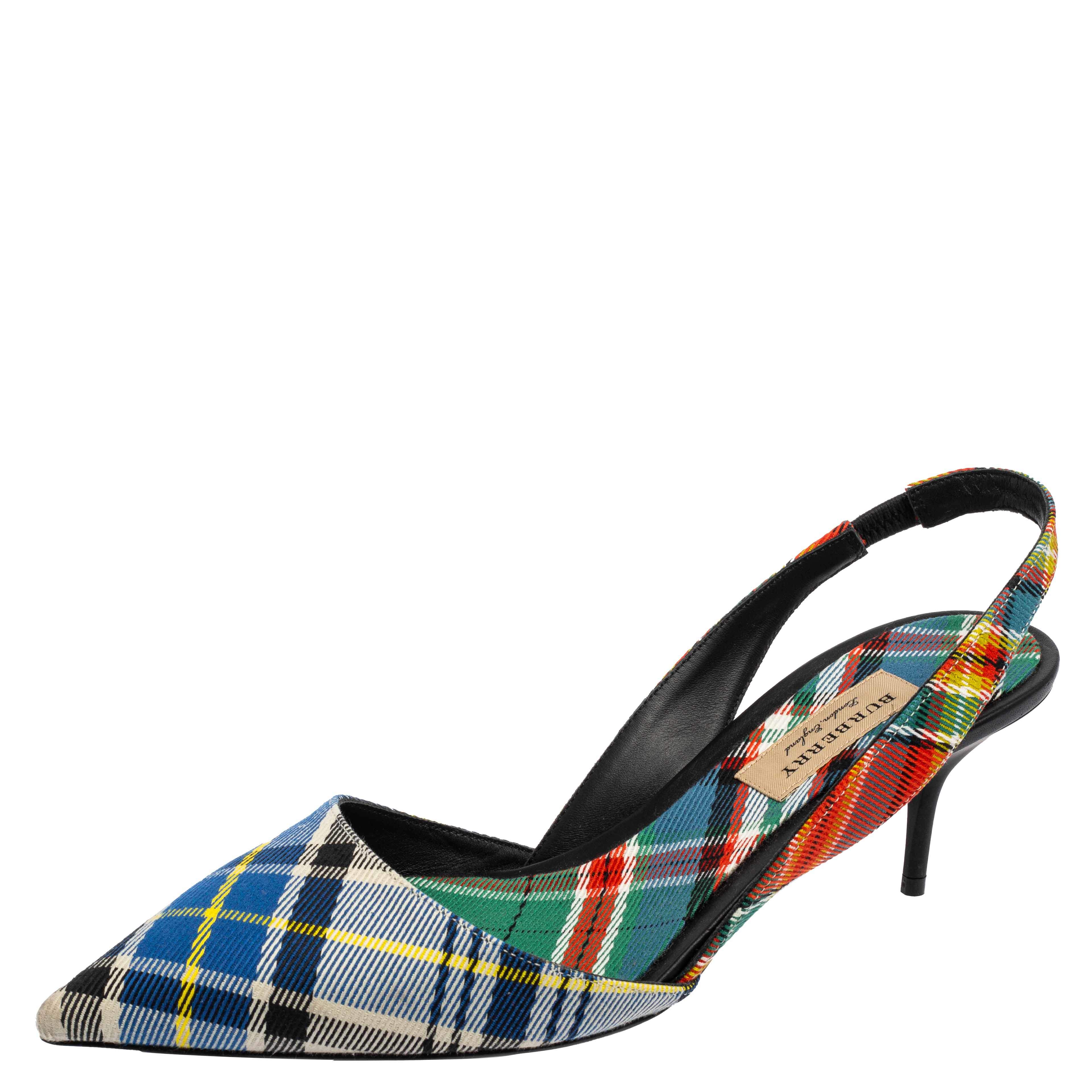 Burberry Multicolor Check Canvas Pointed Toe Slingback Sandals Size 40  Burberry | TLC