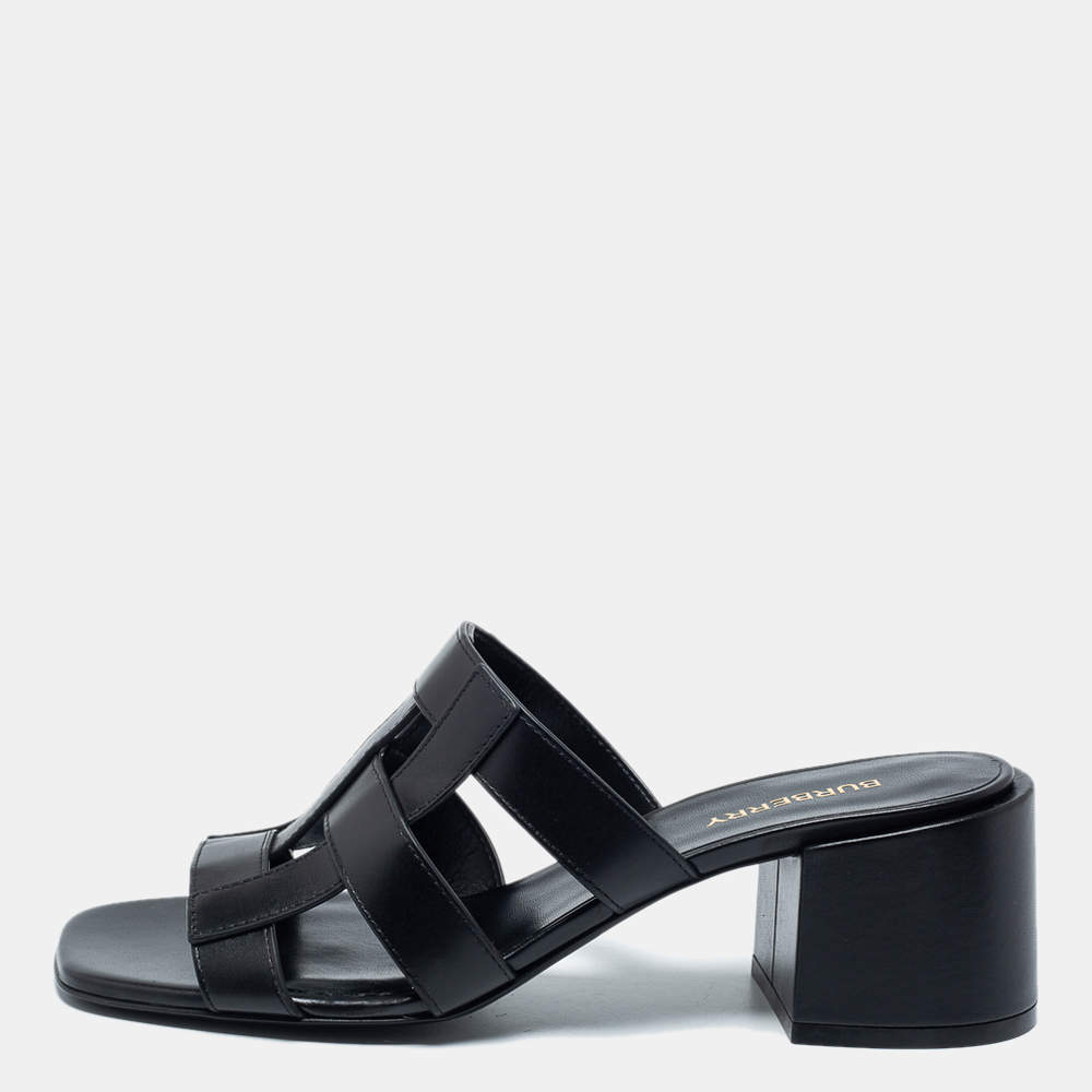 Pre Owned Burberry Black Leather Sandals Size 38