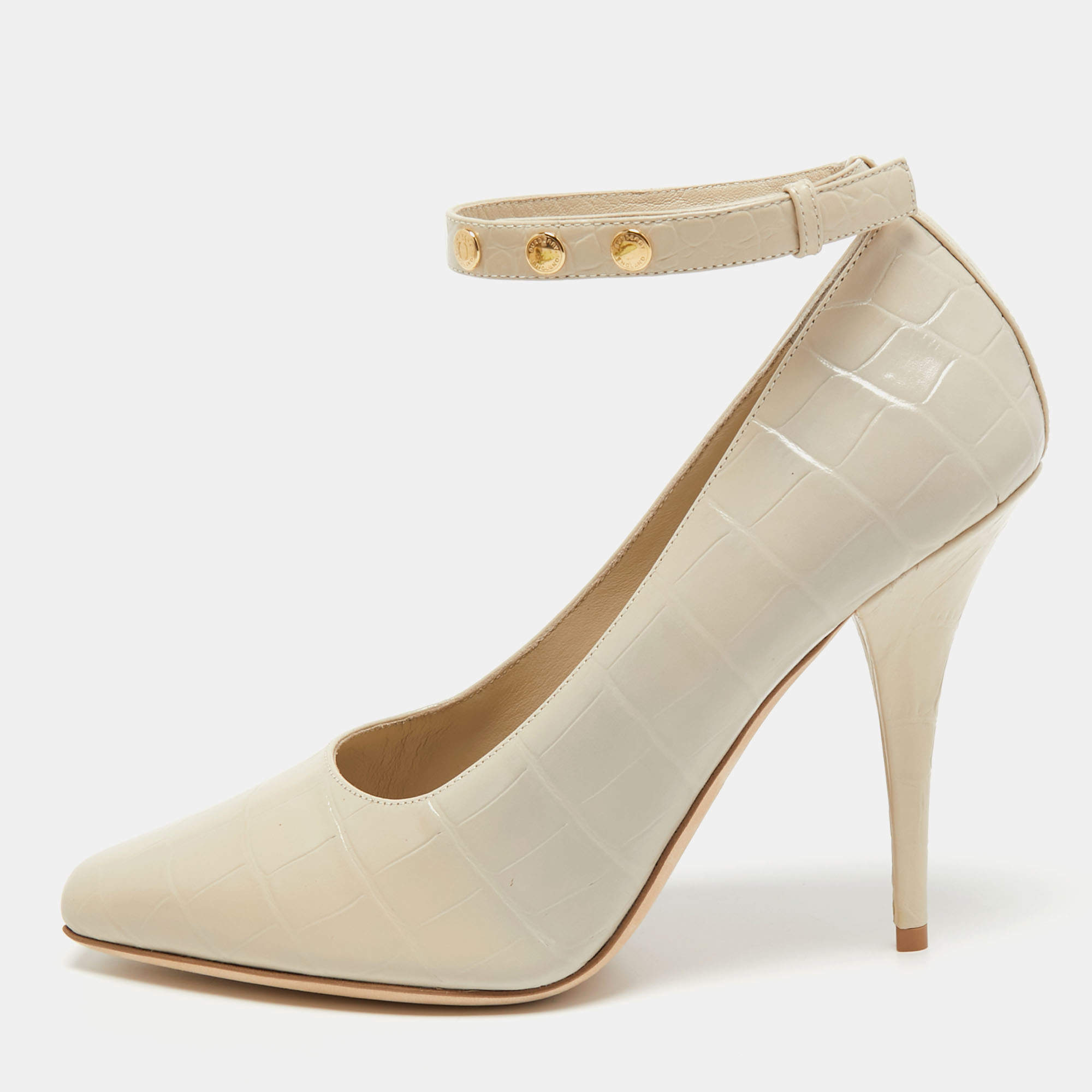 Pre Owned Burberry Cream Croc Embossed Ankle Strap Pumps Size 39.5