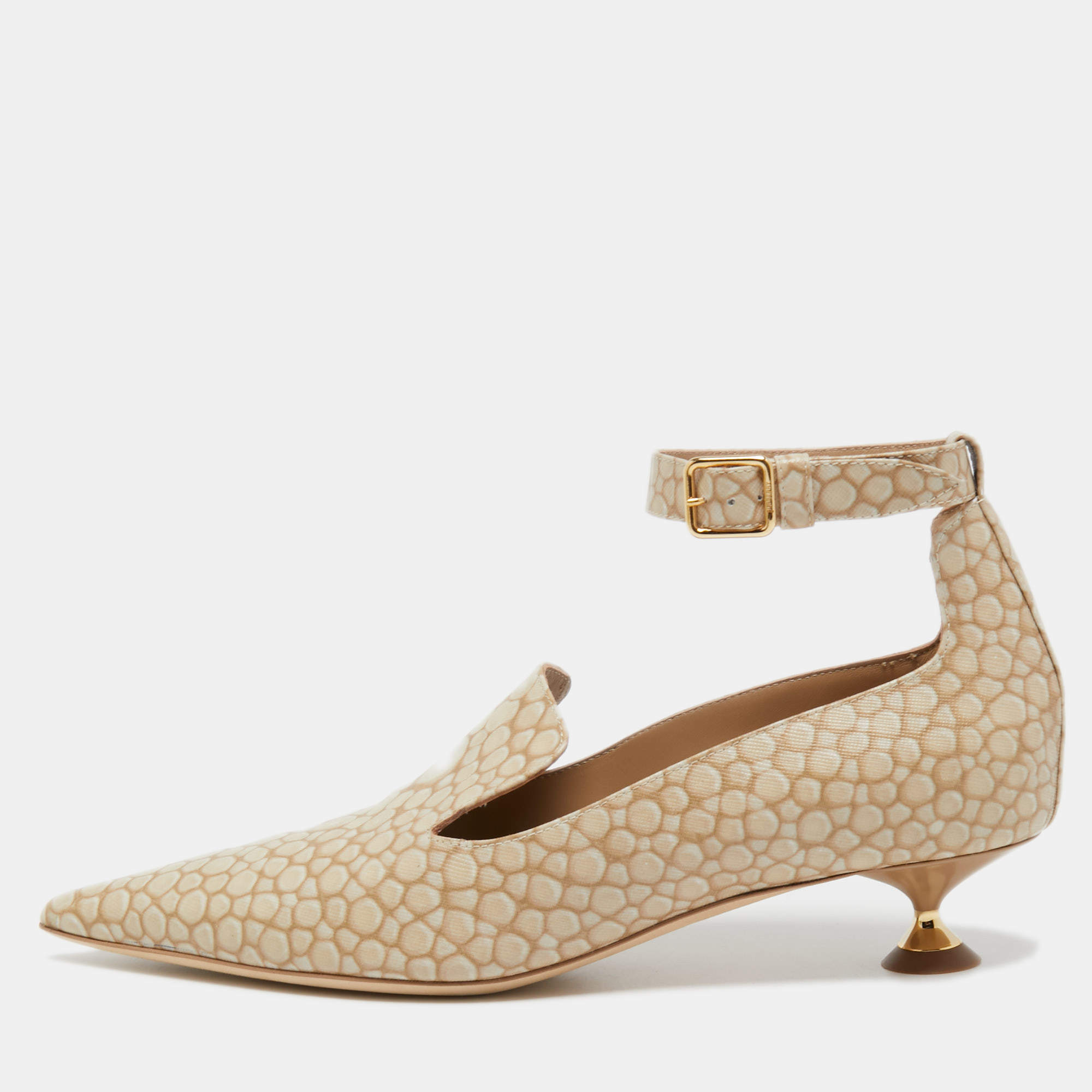 Pre Owned Burberry Beige/Brown Leather Ankle Strap Pumps Size 40