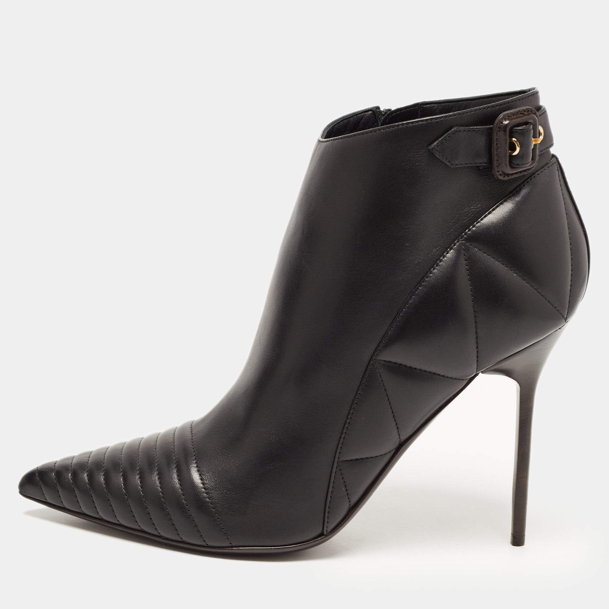 Burberry Black Quilted Leather Alexandra Pointed Toe Ankle Boots Size 40