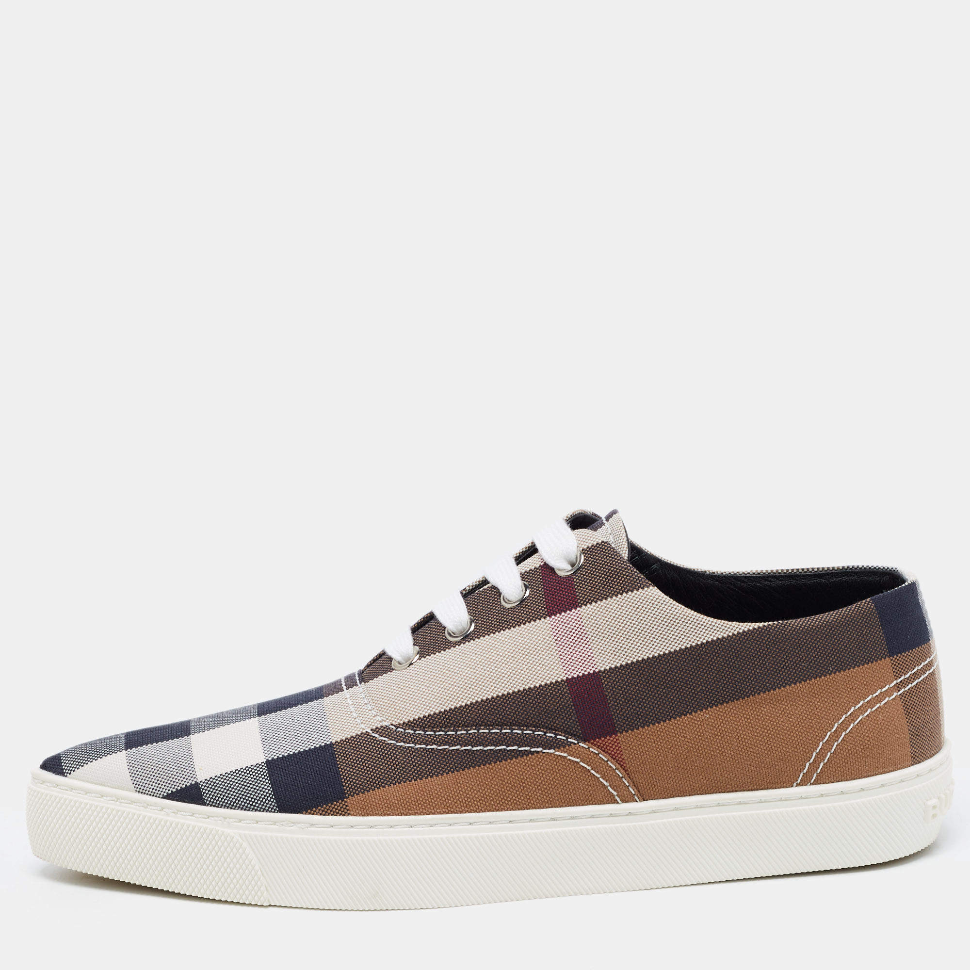 Pre Owned Burberry Multicolor Check Canvas Point Toe Low Top Sneakers Size 38.5