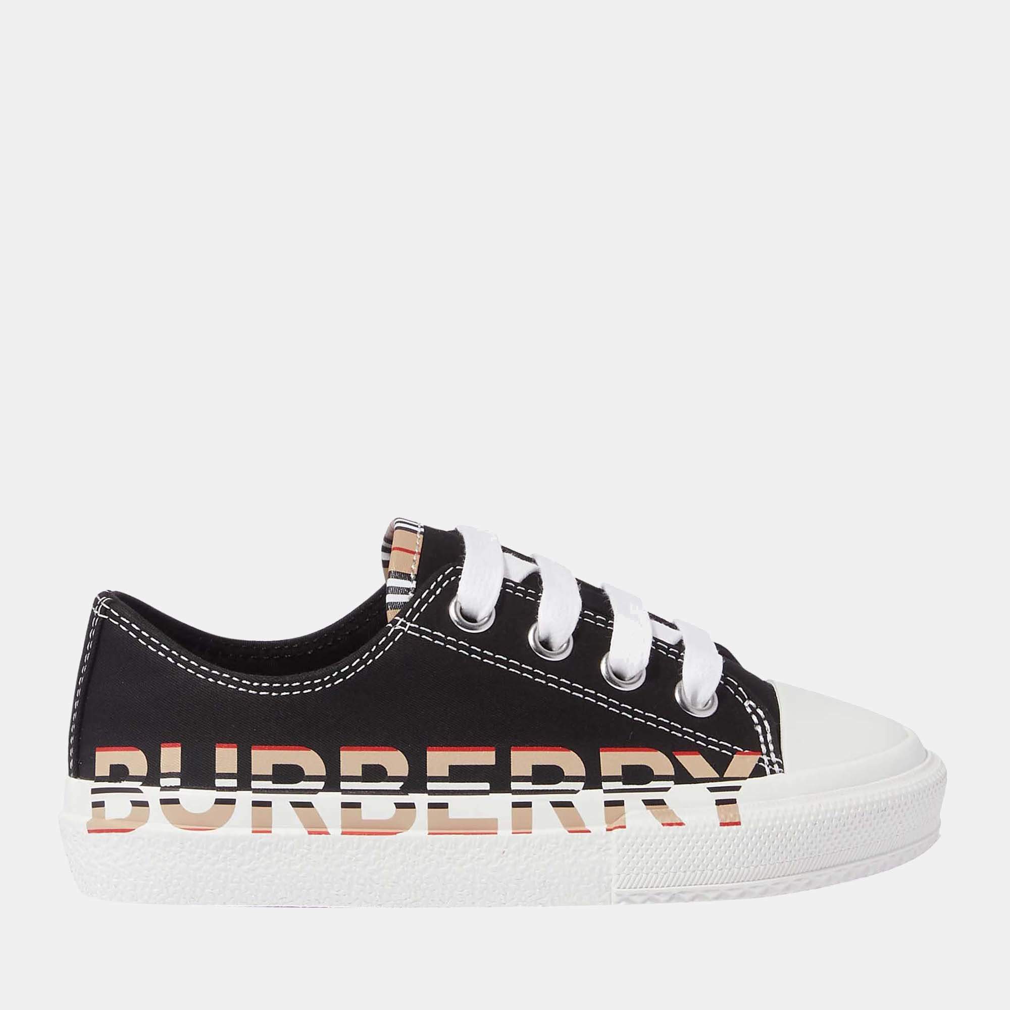 Buberry (Kids) Black - Cotton Gabardine - Sneakers with Icon Stripe Logo EU 34
