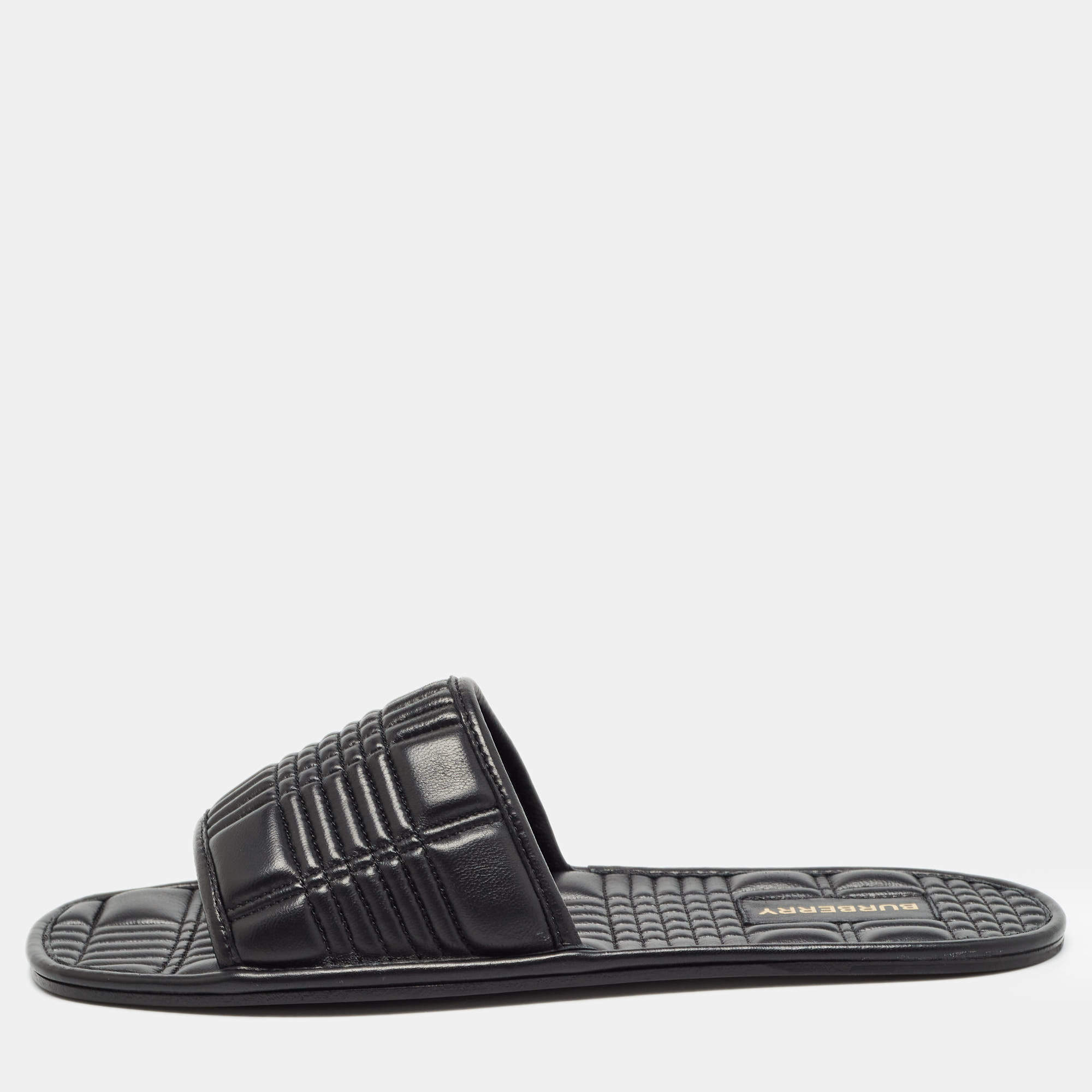 Burberry Black Quilted Leather Alixa Flat Slides Size 38