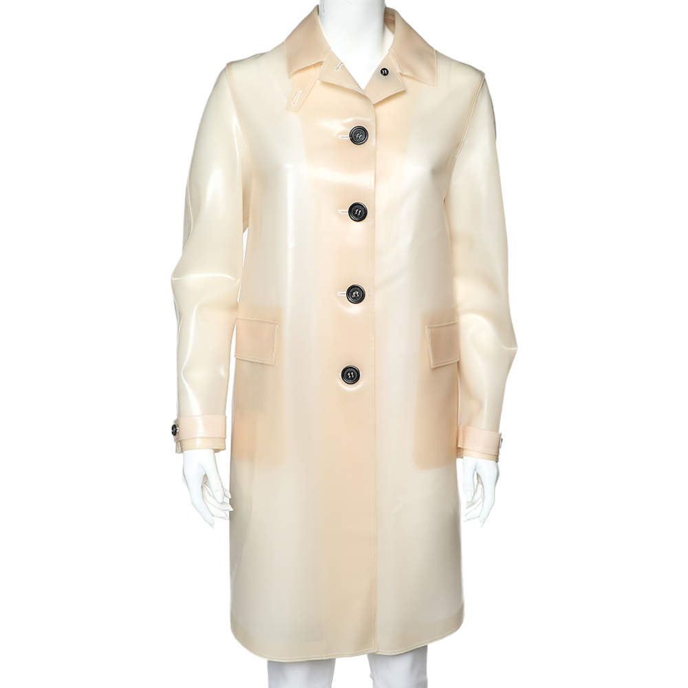 Pre Owned Burberry Prorsum Cream Sheer PVC Trench Coat S