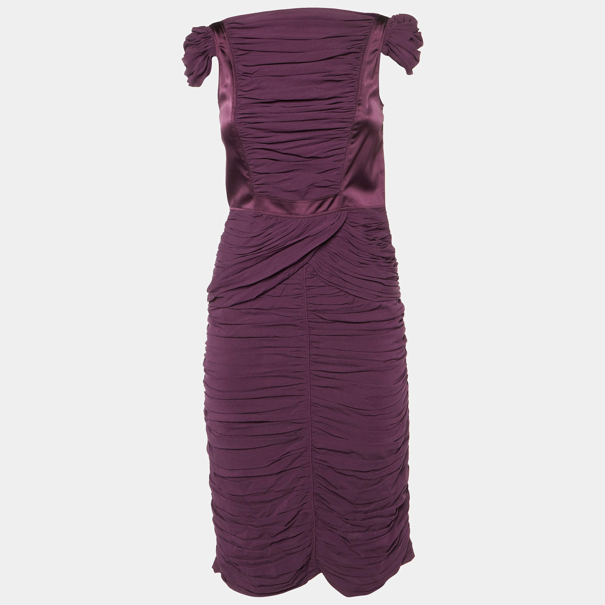 Burberry Prorsum Vintage Purple Silk Crepe Ruched Midi Dress S