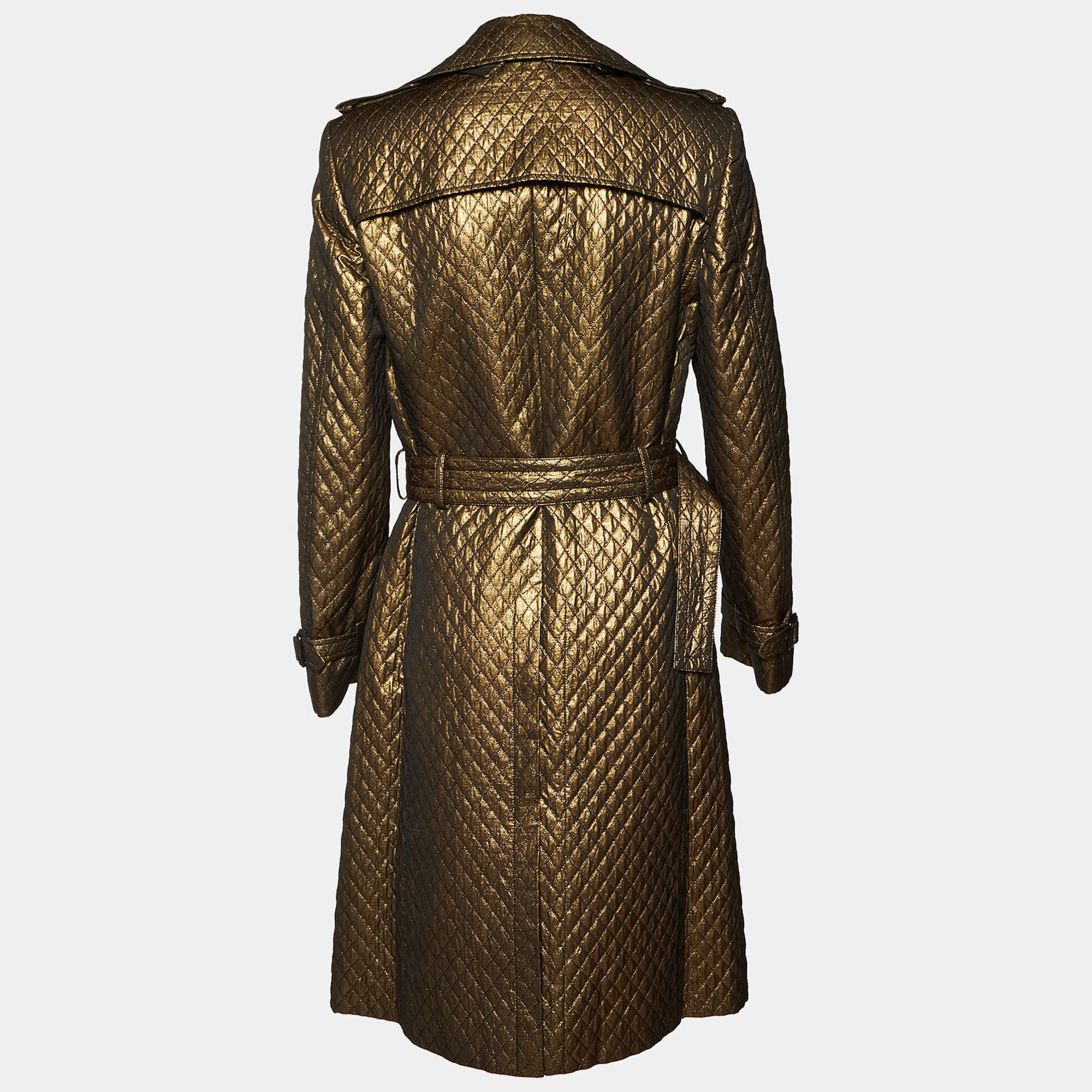 Burberry Prorsum Gold Metallic Quilted Trench Coat S