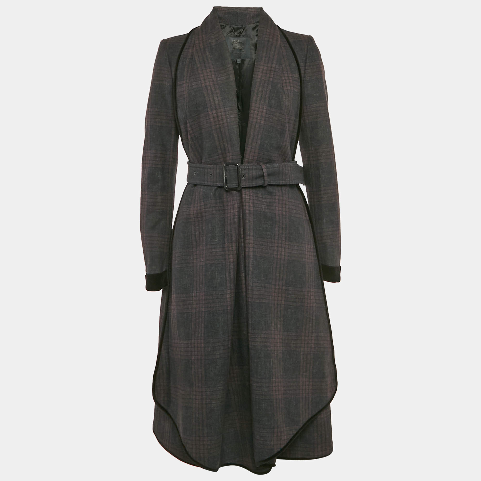 Burberry Black/Purple Checks Wool Blend Coat S