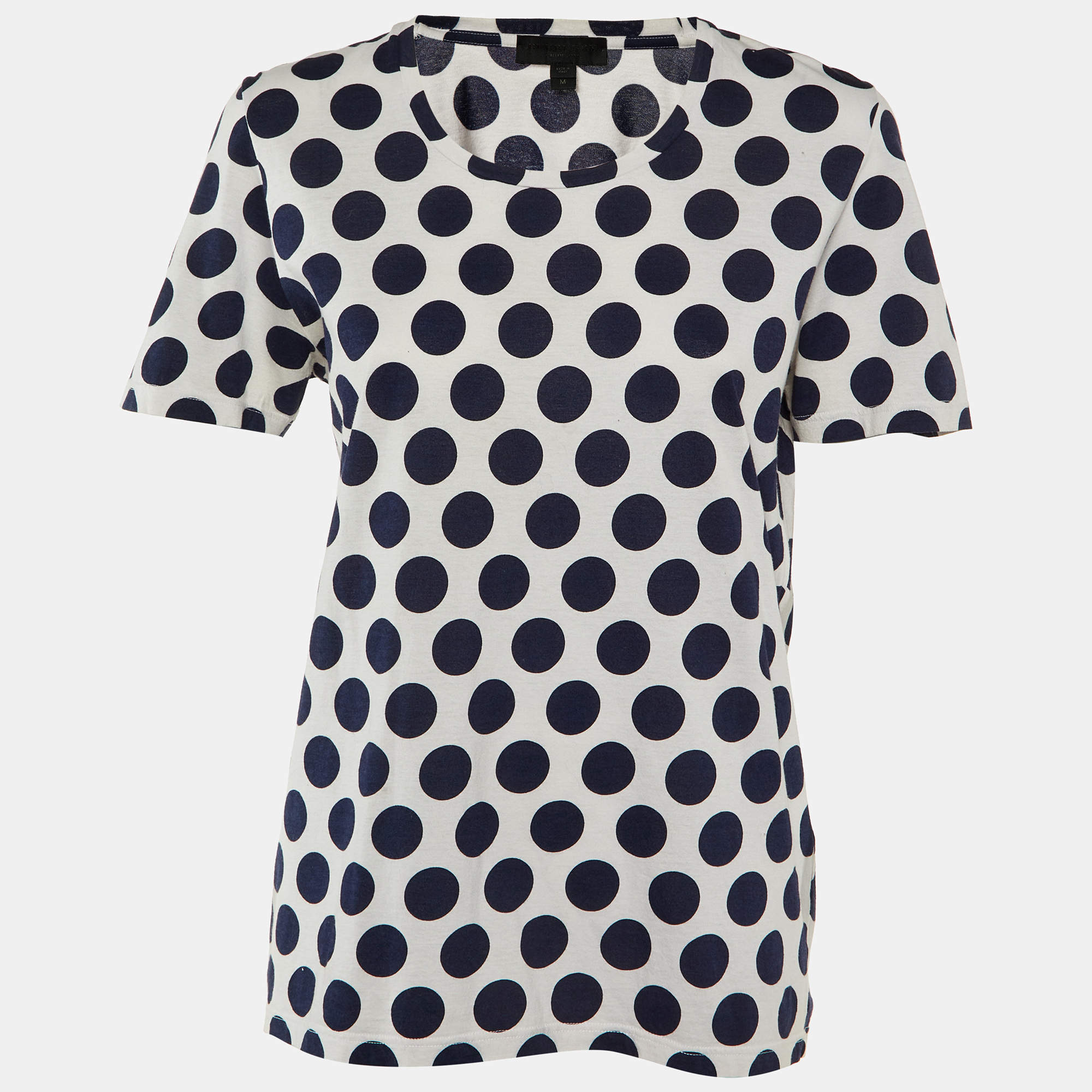 Burberry Prorsum White/Navy Blue Polka Dot Print Cotton T-Shirt M