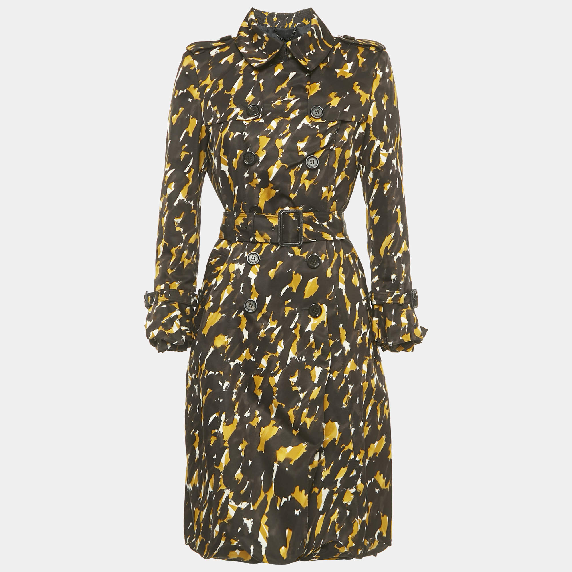 Pre Owned Burberry Prorsum Brown Printed Cotton Blend Trench Coat M