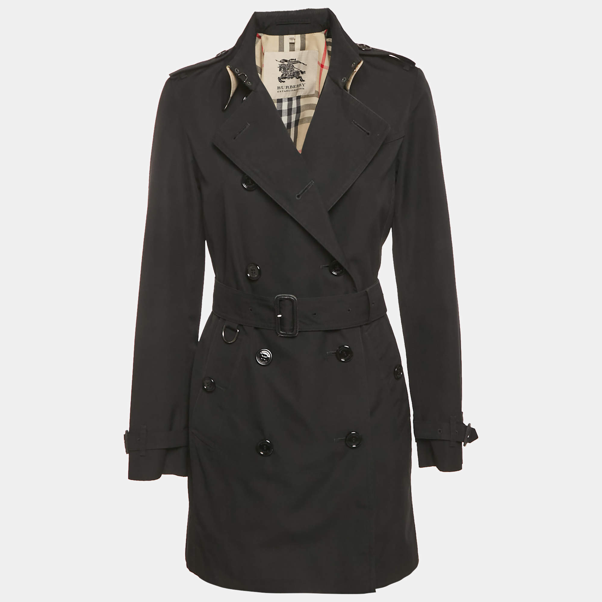 Pre Owned Burberry Prorsum Vintage Black Cotton Blend Double Breasted Trench Coat S