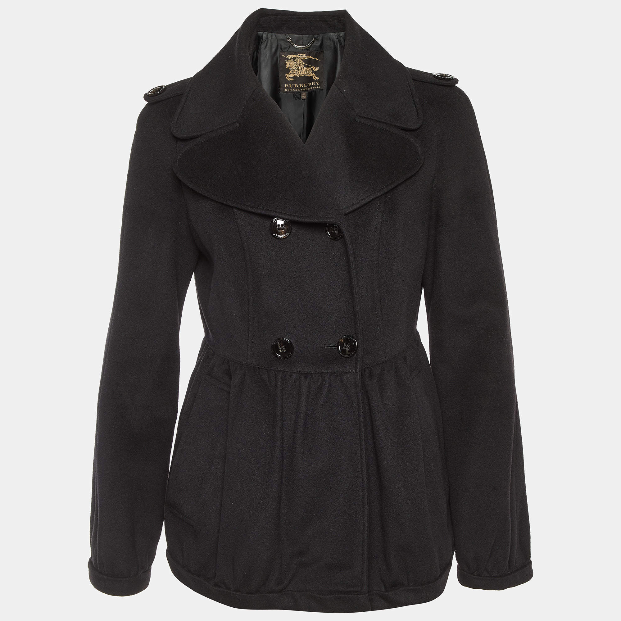 مملوكة مسبقًا Burberry Prorsum Black Wool & Cashmere Peplum Coat M