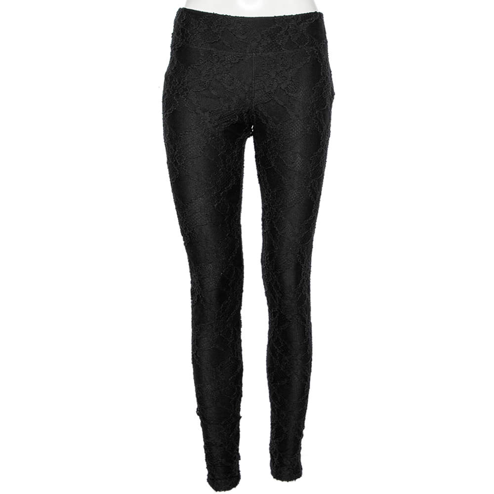 Pre Owned Burberry Prorsum Black Lace Stretch Knit Leggings M