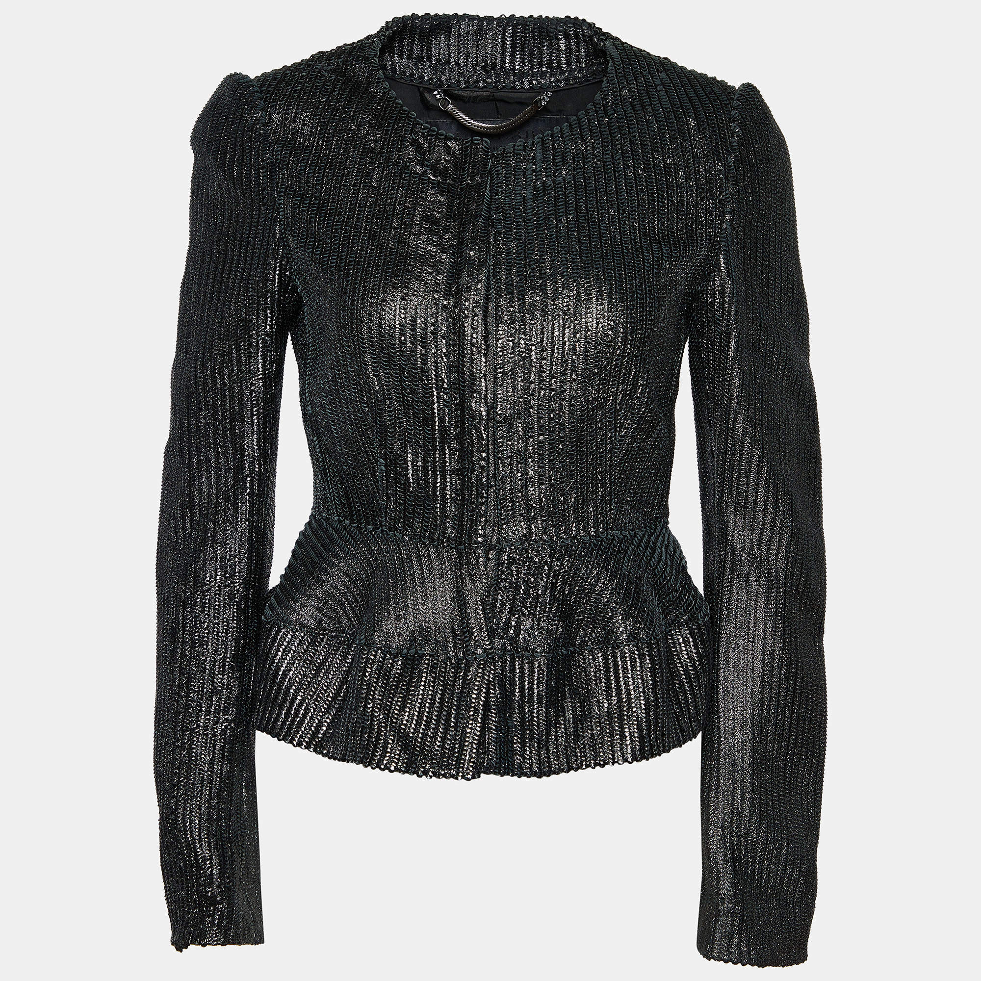 Burberry Prorsum Metallic Embossed Leather Hook Front Jacket S