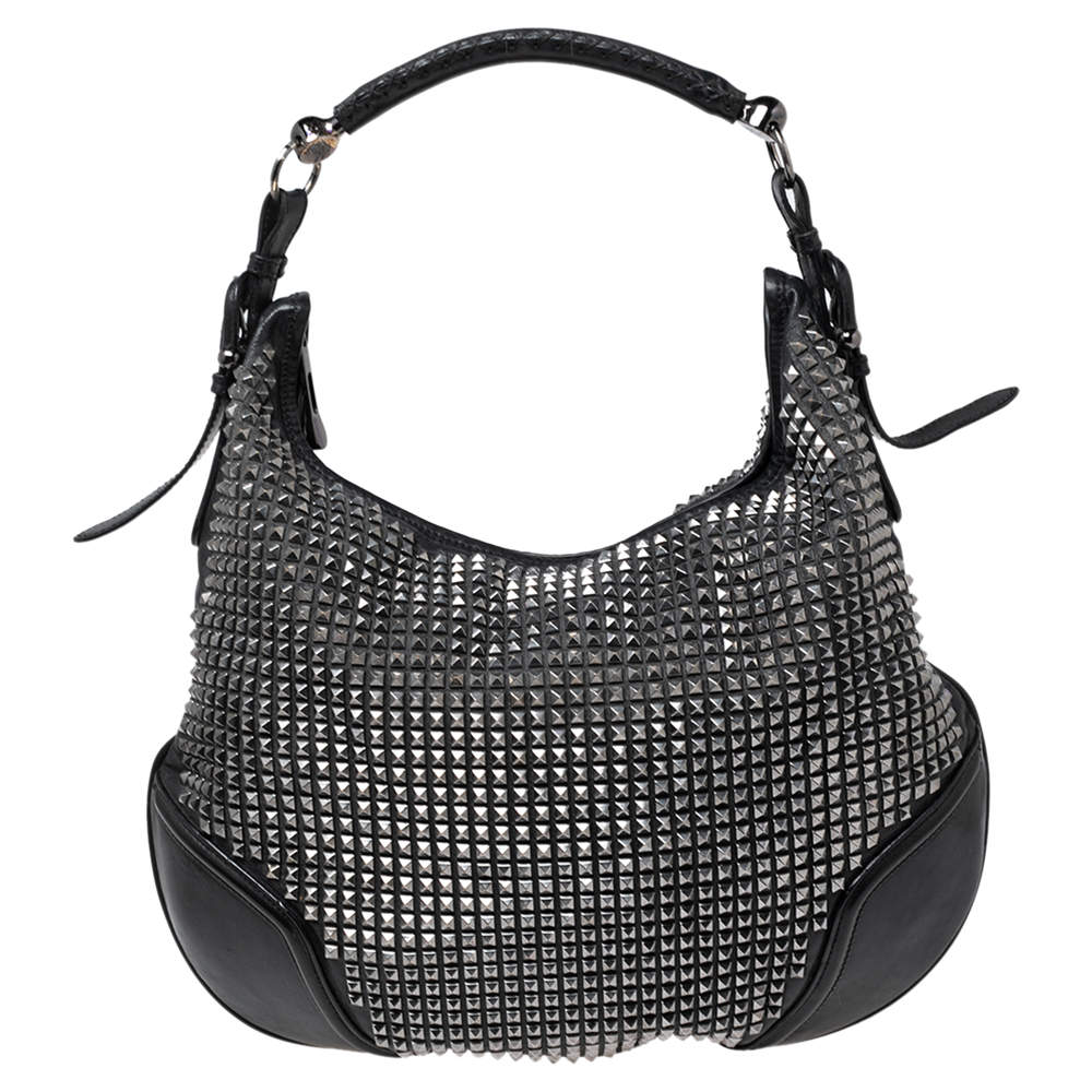 Pre Owned Burberry Black Studded Leather Hoxton Hobo
