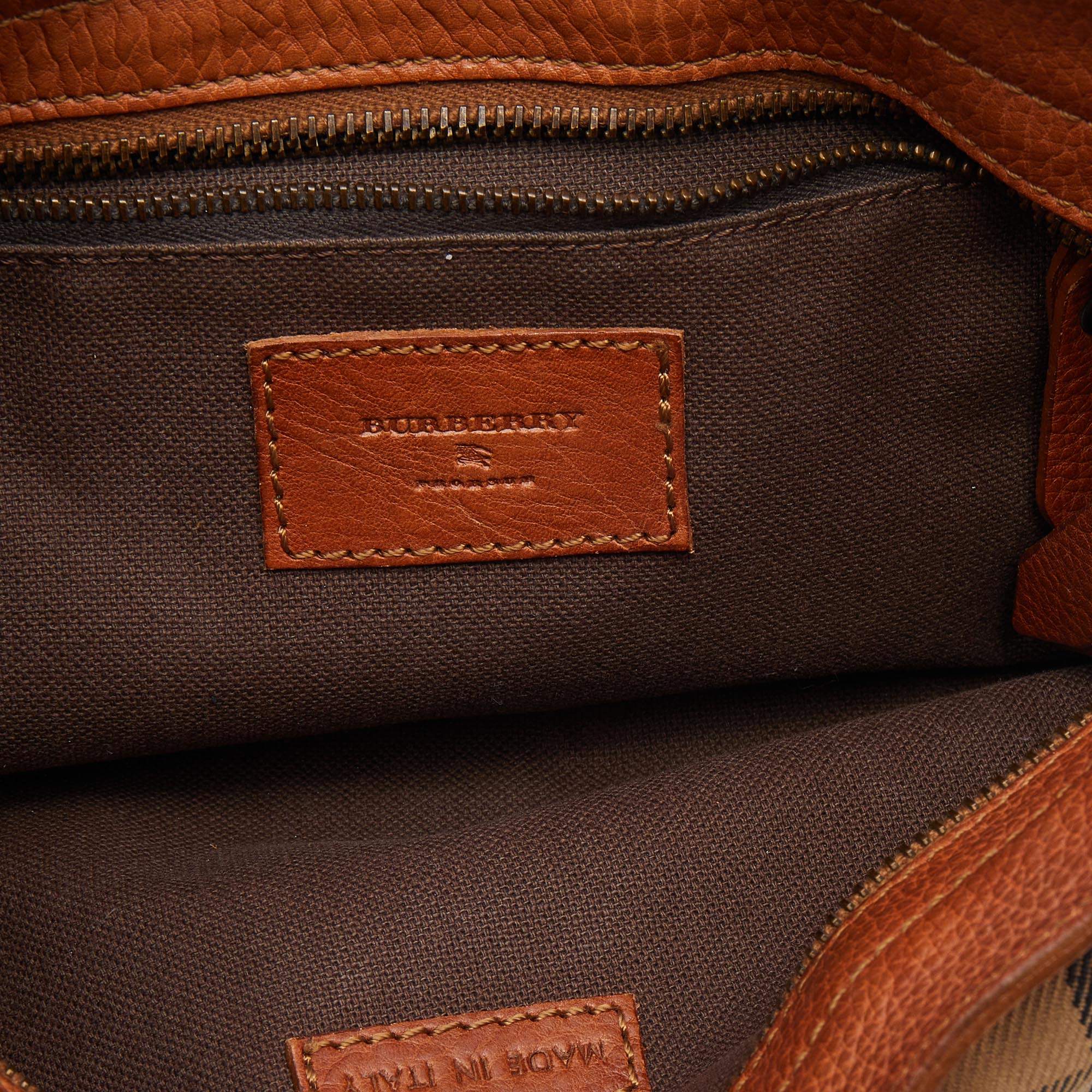 Pre Owned Burberry Beige/Brown House Check Canvas and Leather Shoulder Bag