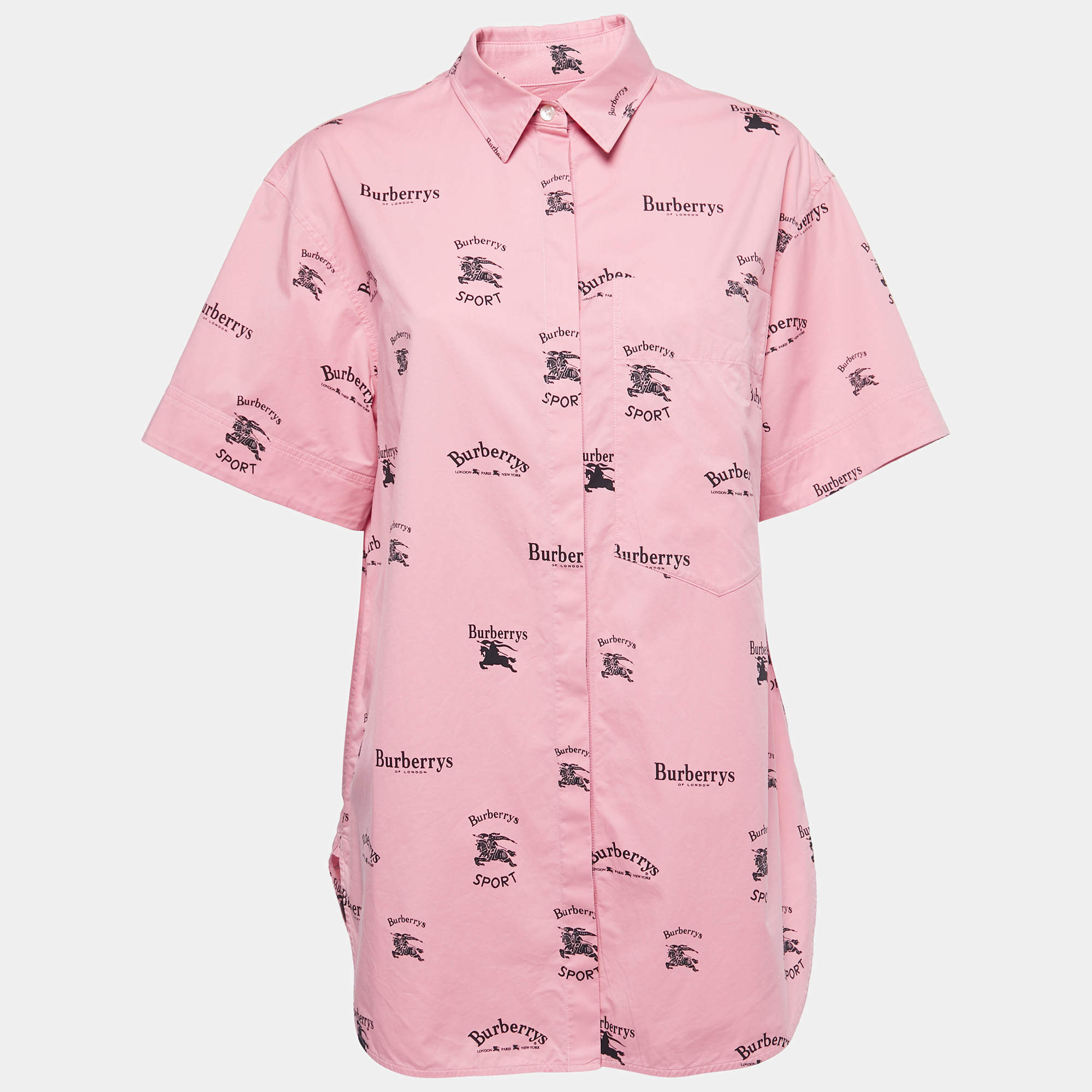 مملوكة مسبقًا Burberry Pink Vintage Logo Printed Cotton Shirt M