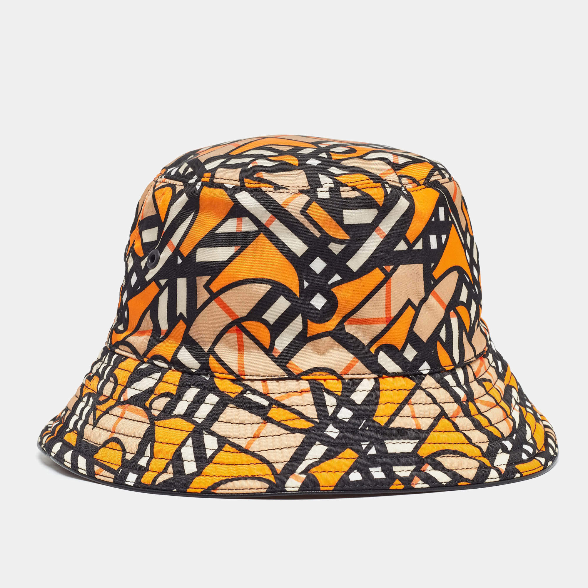مملوكة مسبقًا Burberry Nylon Orange Printed Bucket Hat L