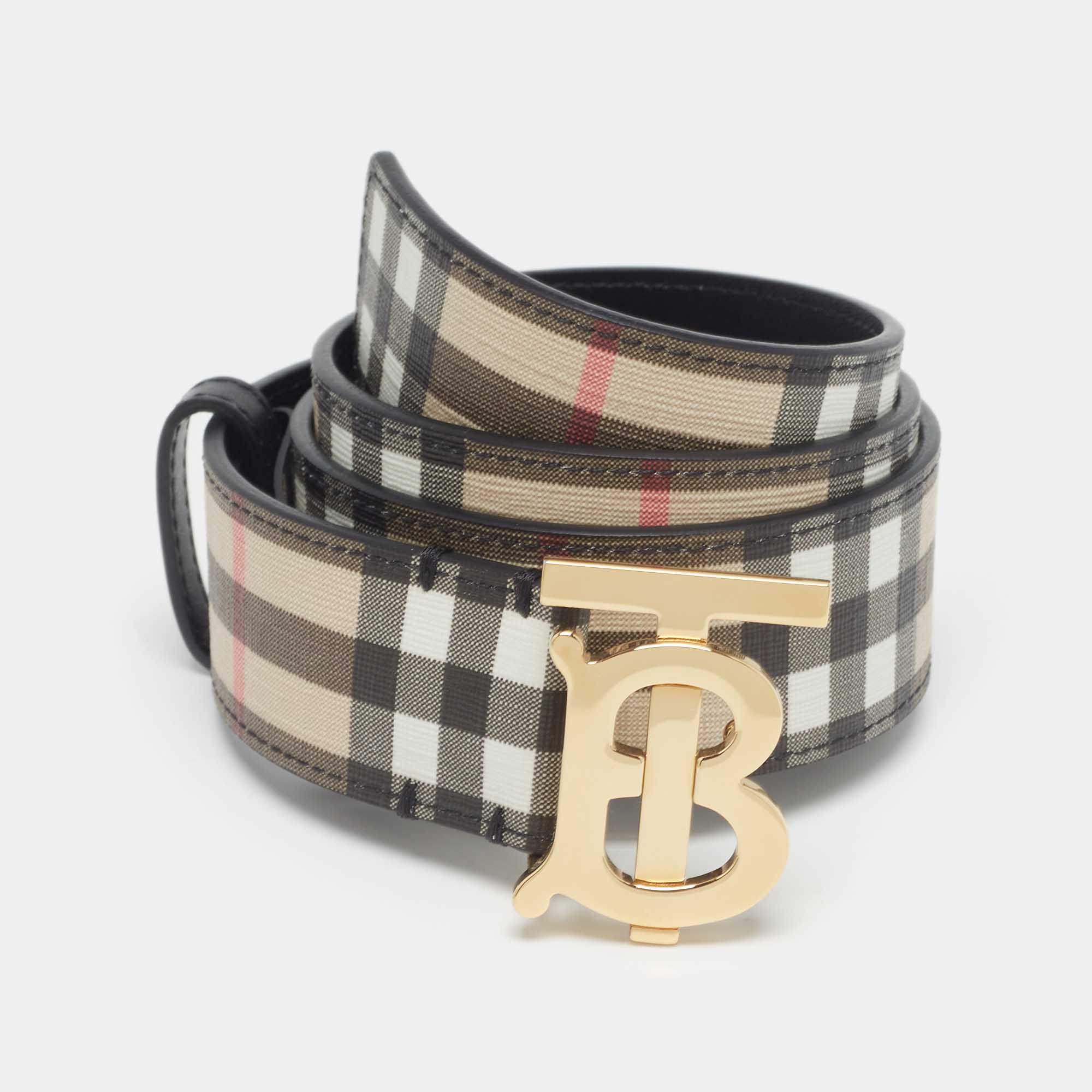 Pre Owned Burberry Beige Vintage Check Canvas TB Buckle Belt S
