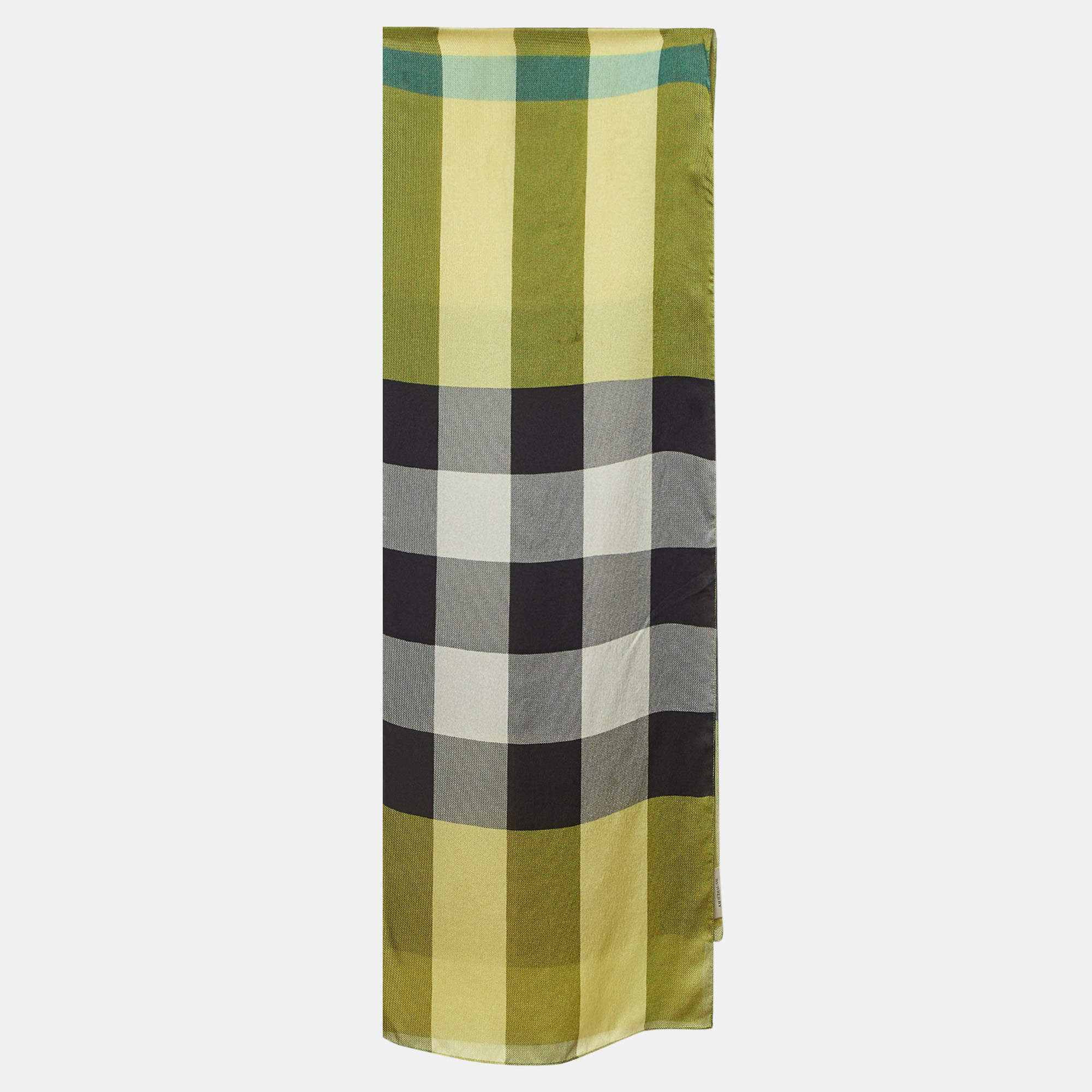 مملوكة مسبقًا Burberry Yellow/Green Giant Check Print Silk Stole
