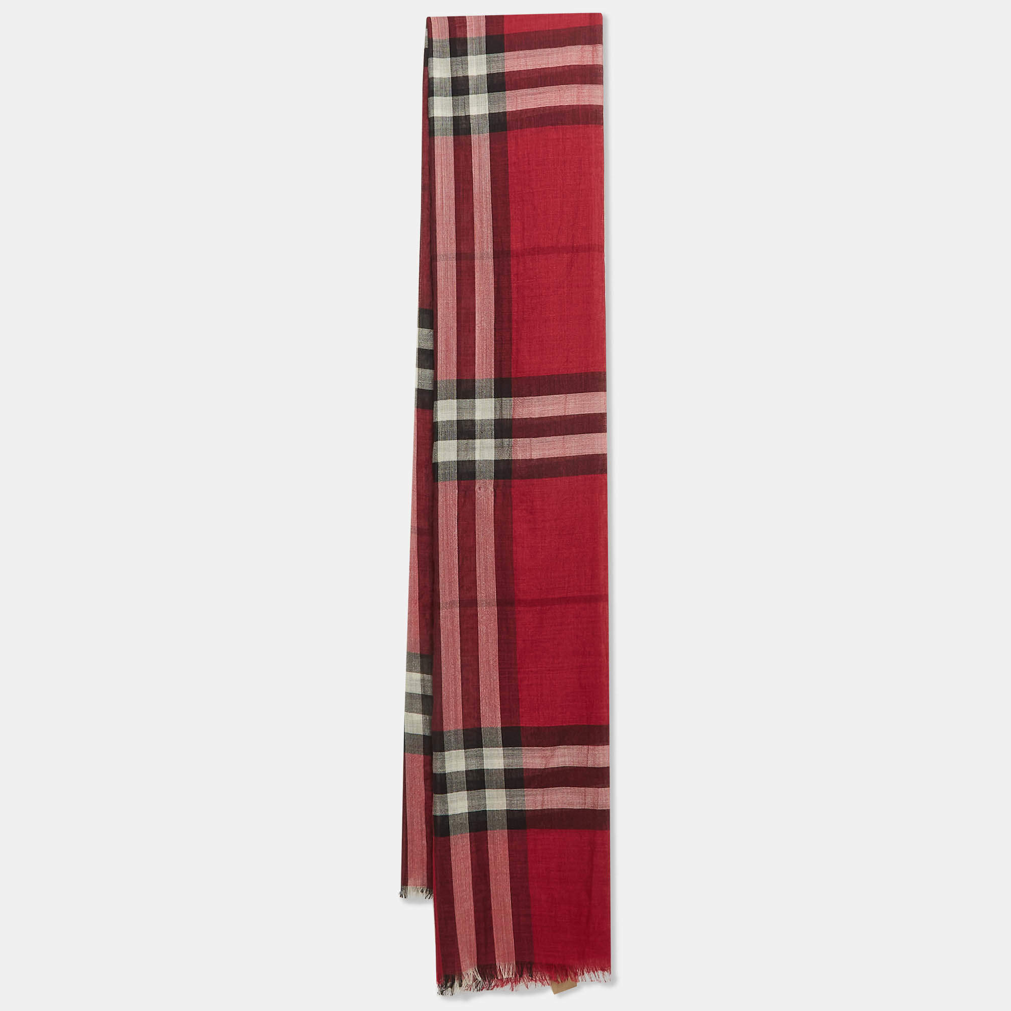 Burberry Red Checked Wool Blend Scarf