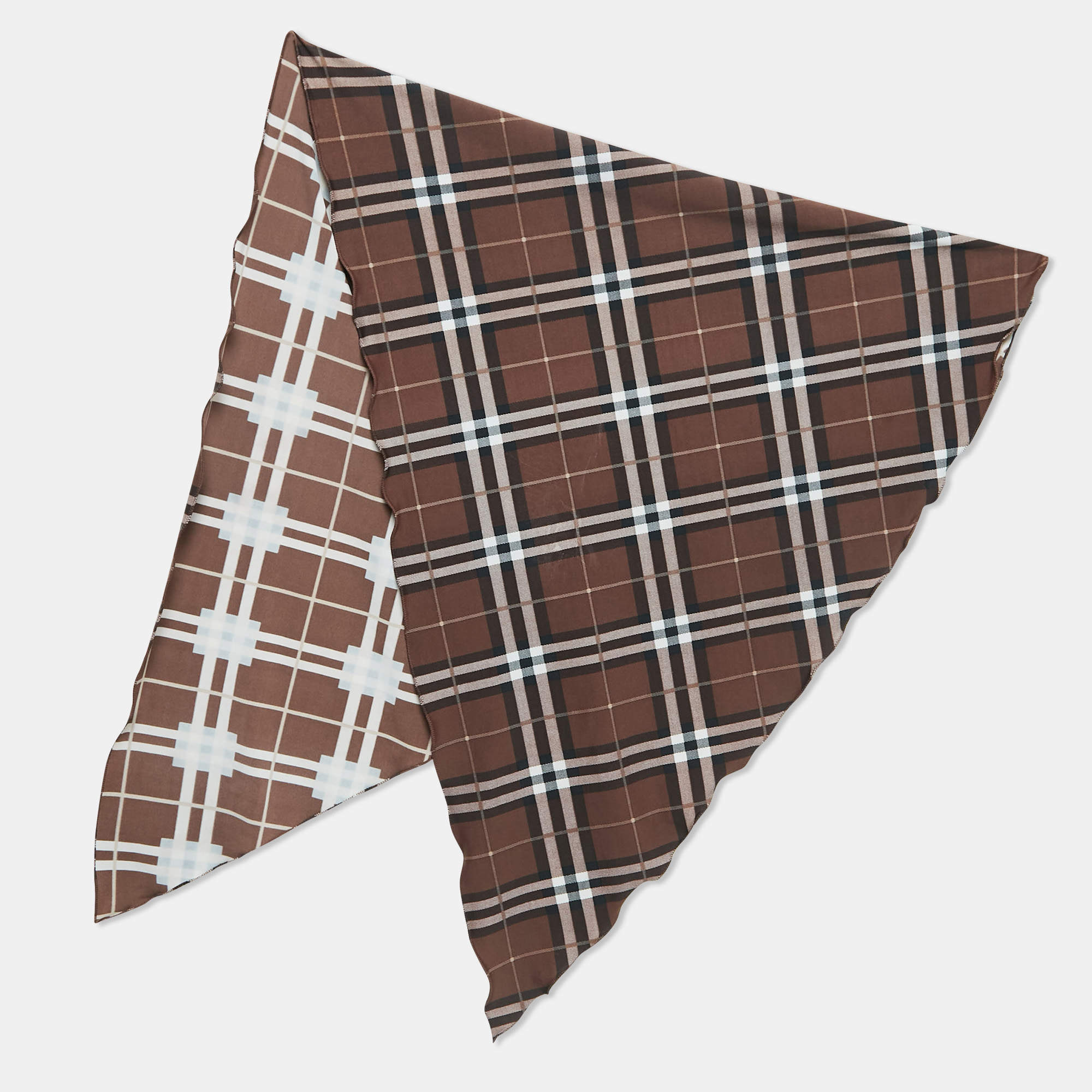 Burberry Brown Checked Jersey Triangular Scarf Top M