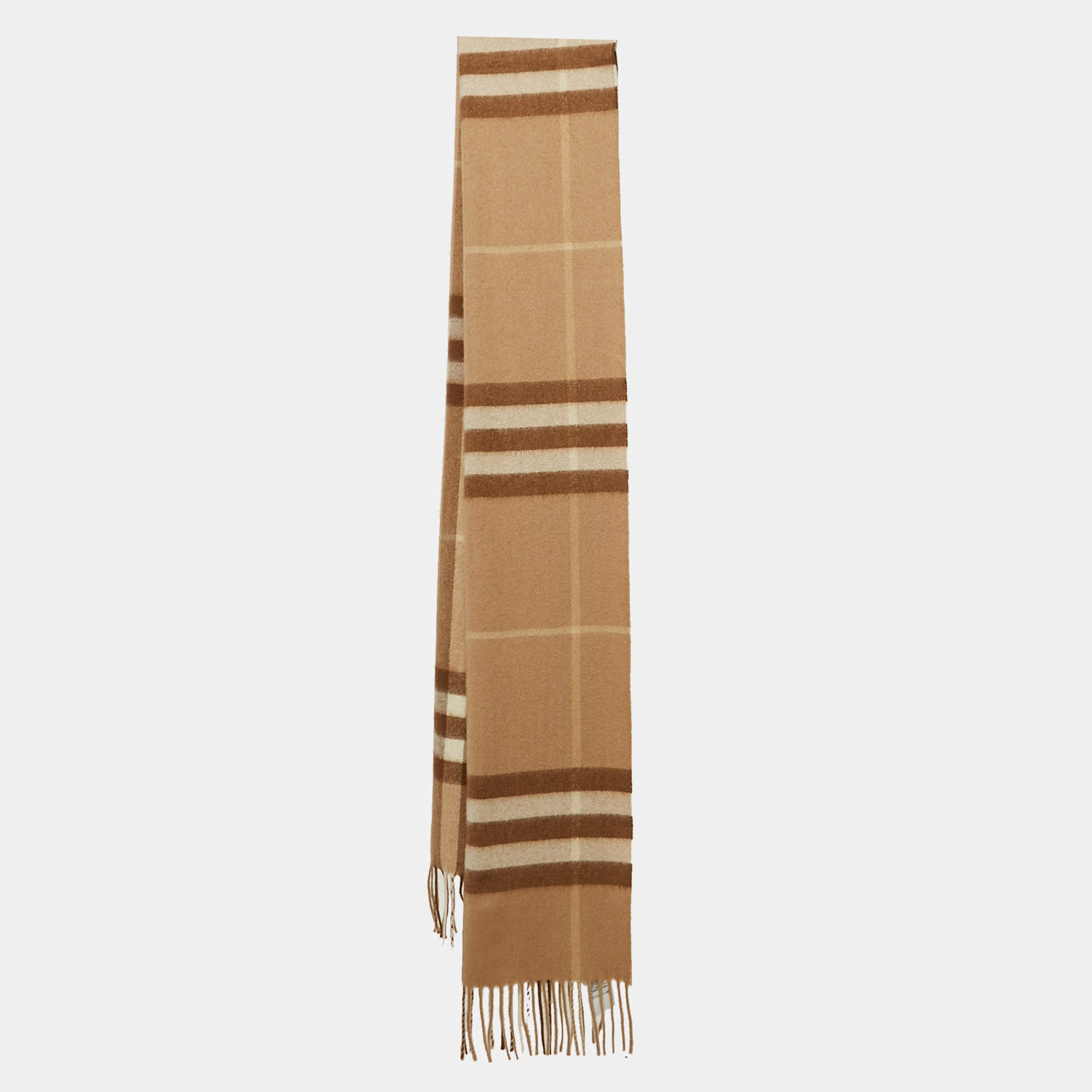 Pre Owned Burberry Beige Checked Cashmere Stole 