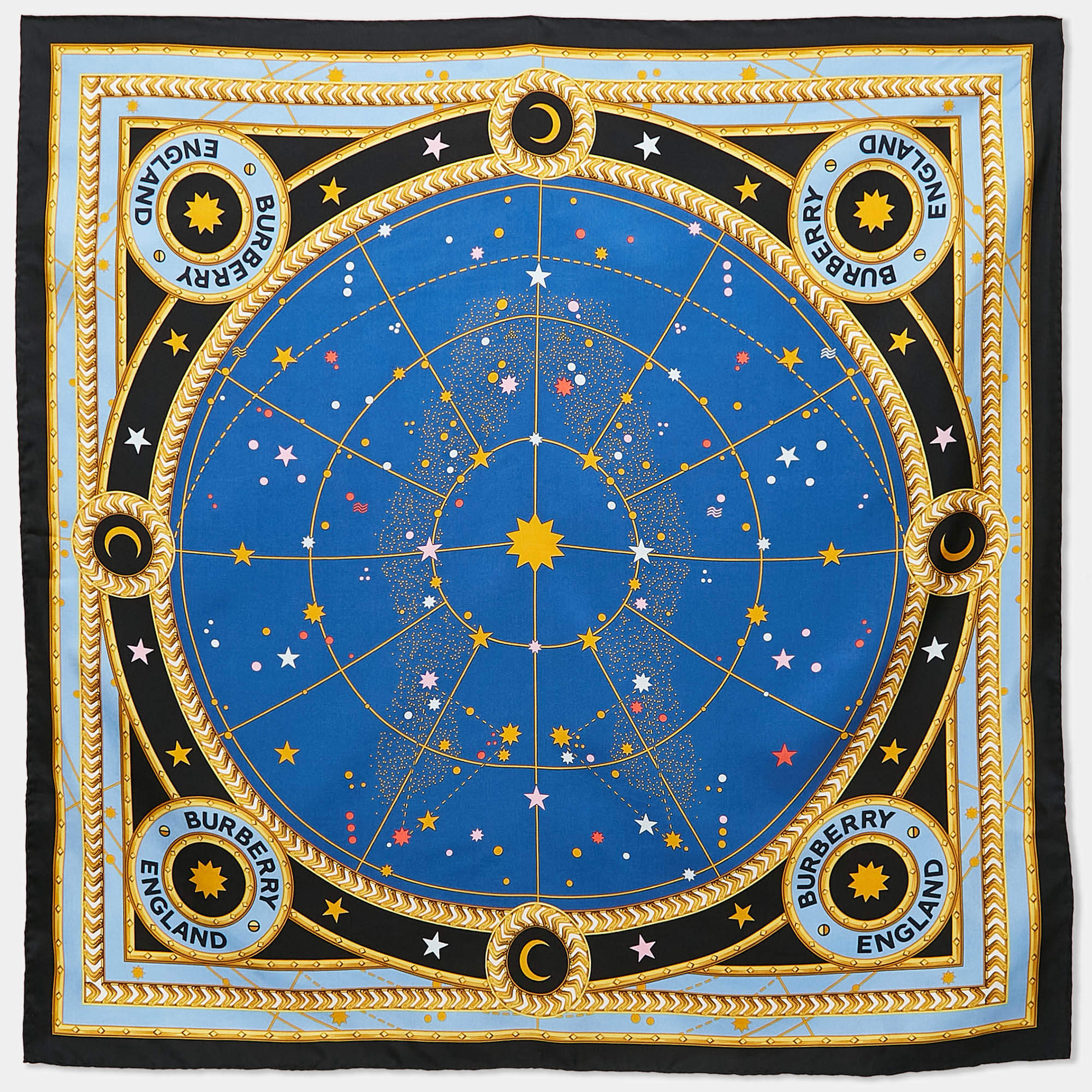 مملوكة مسبقًا Burberry Blue Astrological Print Silk Square Scarf