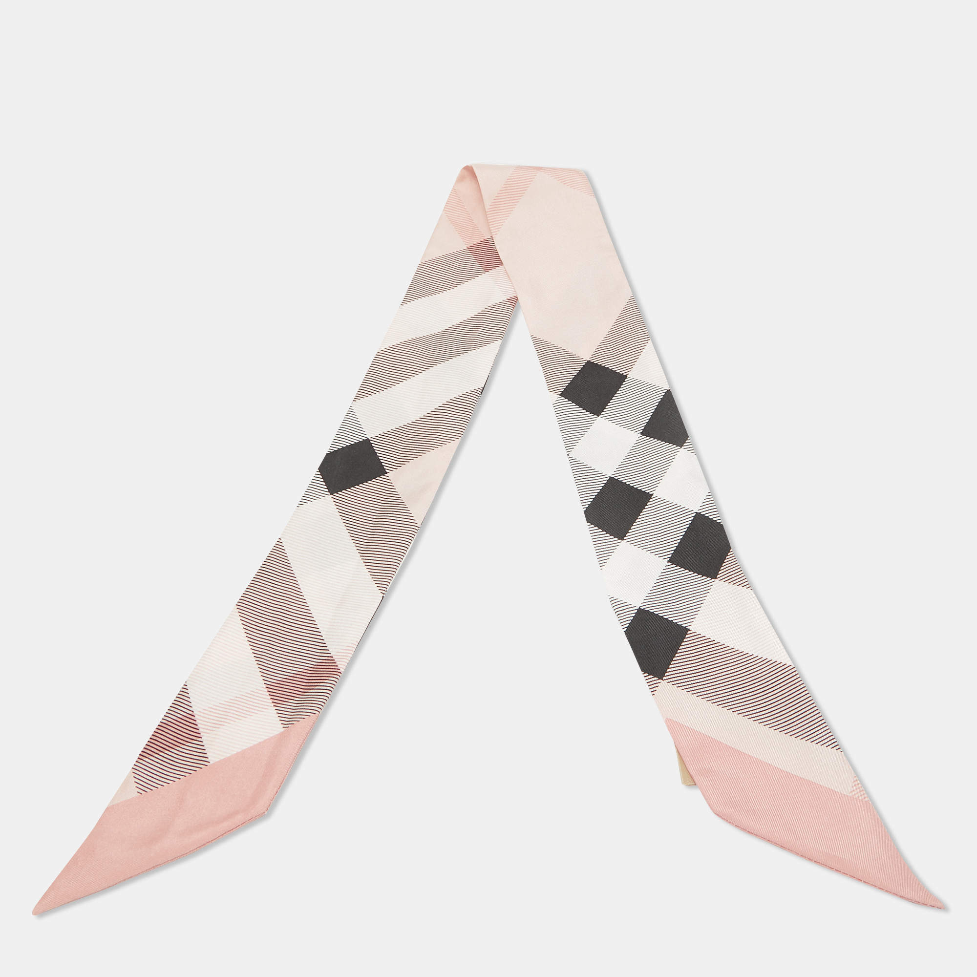 مملوكة مسبقًا Burberry Pink Vintage Checks Silk Bandaeu Scarf