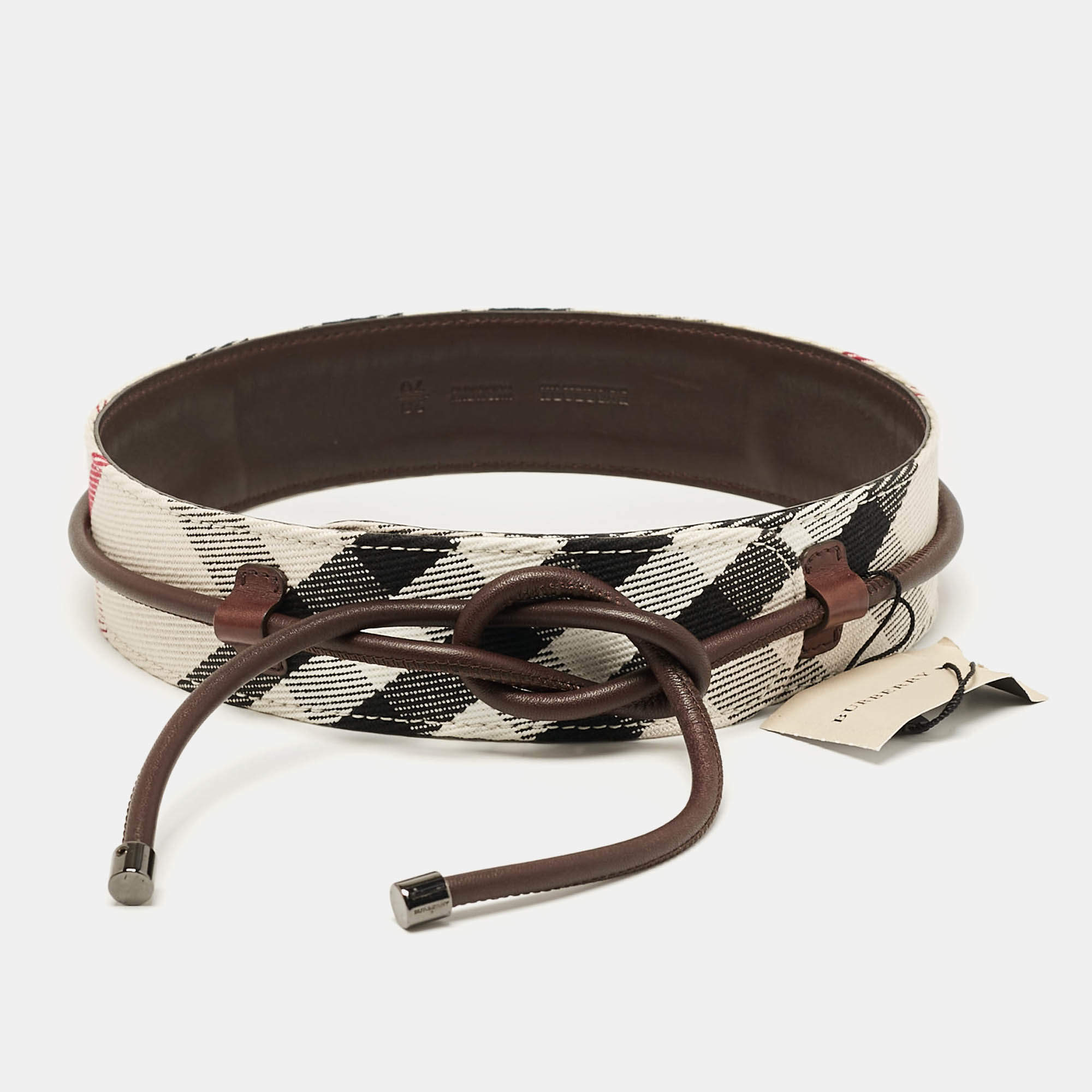 Burberry Beige/Brown Mega Nova Check Canvas and Leather Waist Belt 70 CM