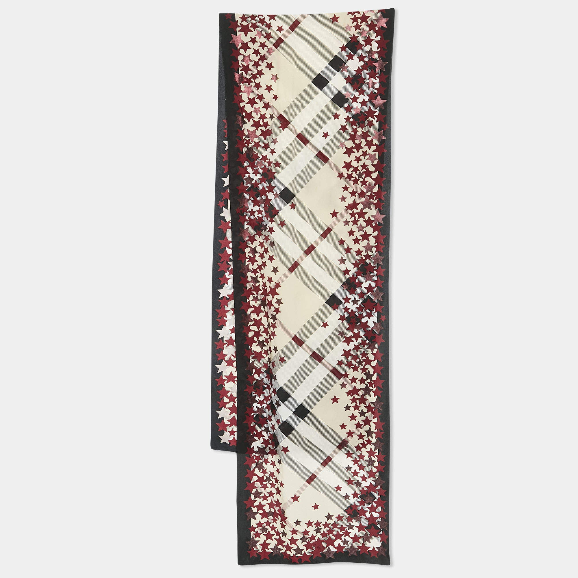 مملوكة مسبقًا Burberry Red/Beige Stars and Nova Check Chiffon Scarf