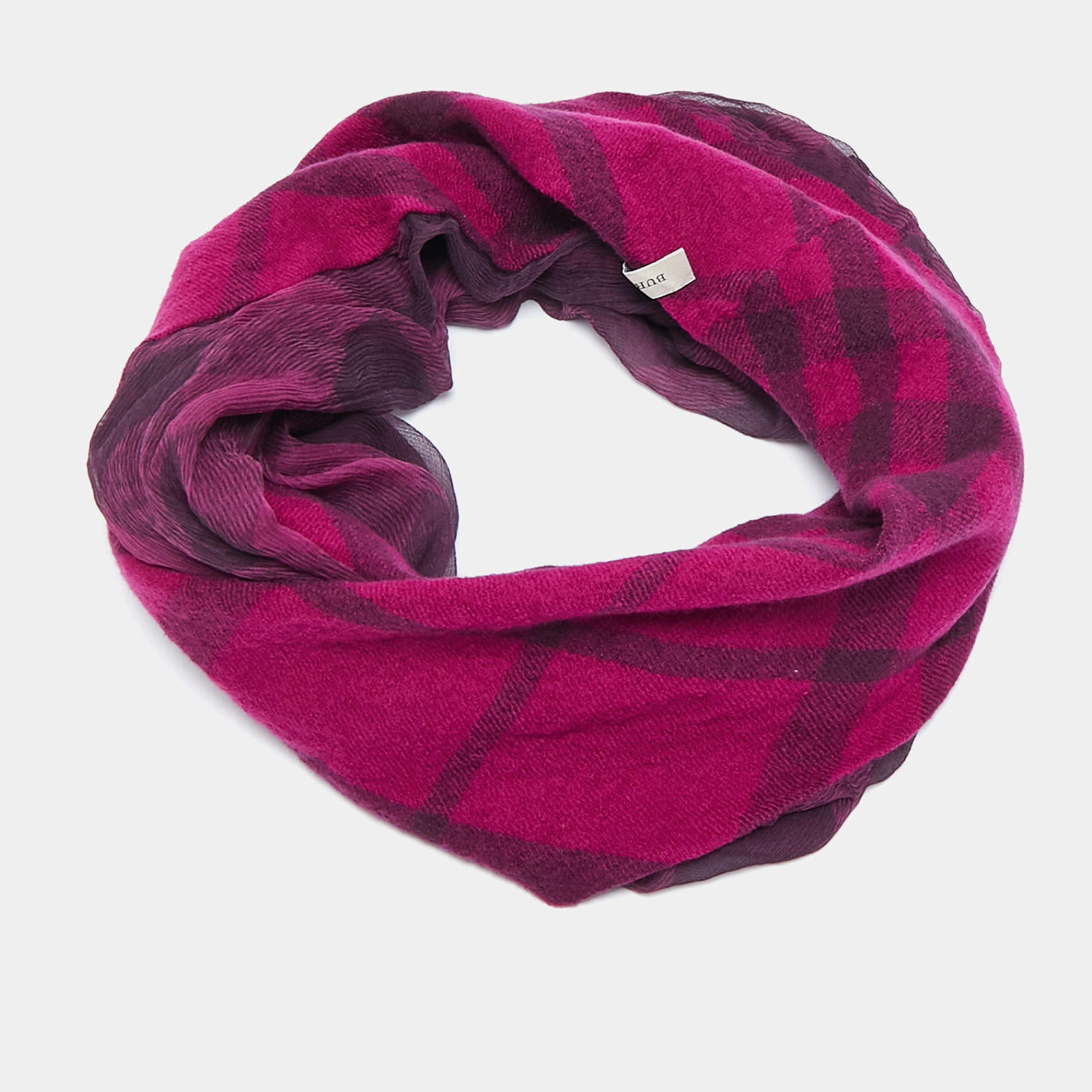Burberry Purple Checks Wool and Silk Neck Warmer 