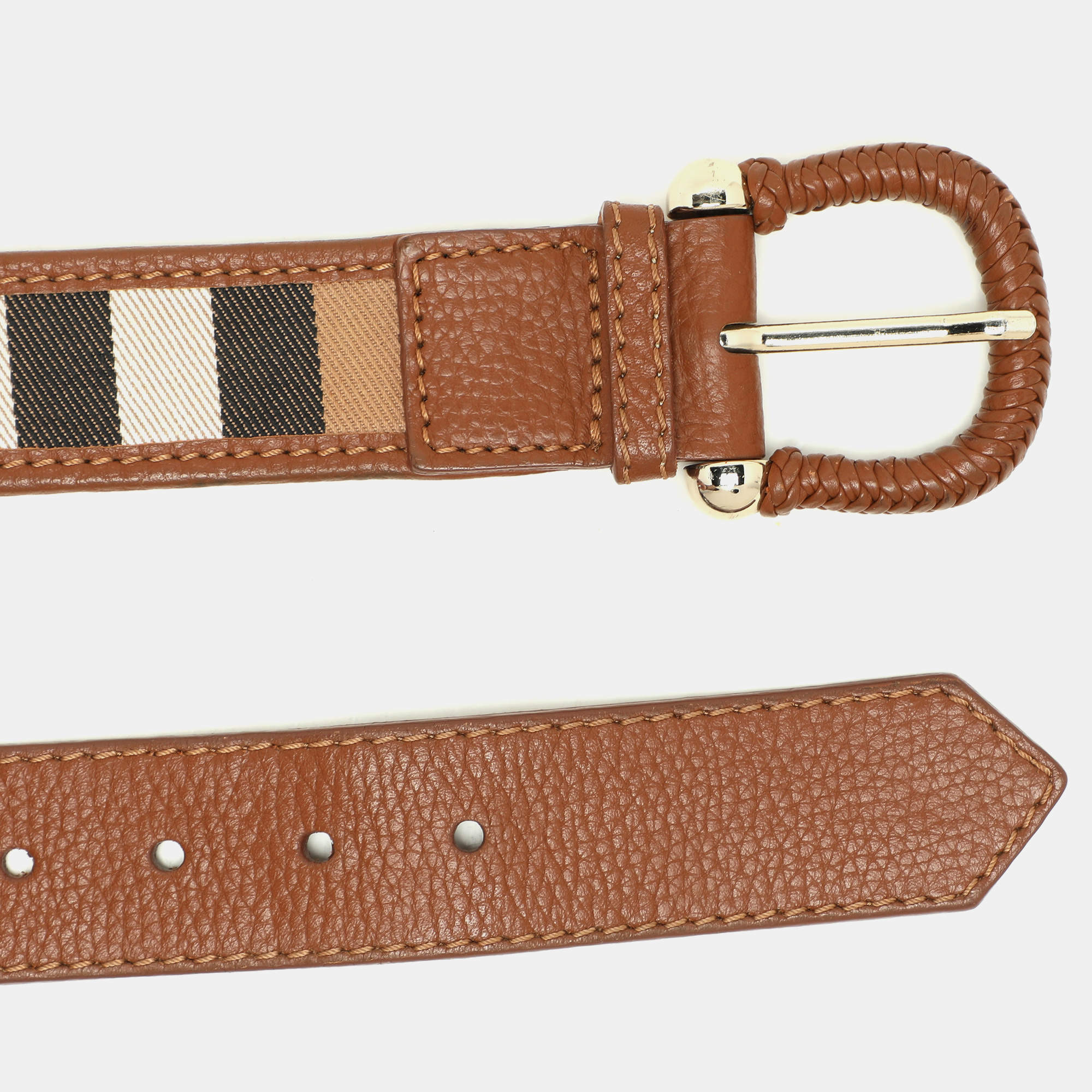 小物 90's BURBERRYS brown leather Belt Burberry Brown Monogram Coated Canvas and Leather TB Buckle