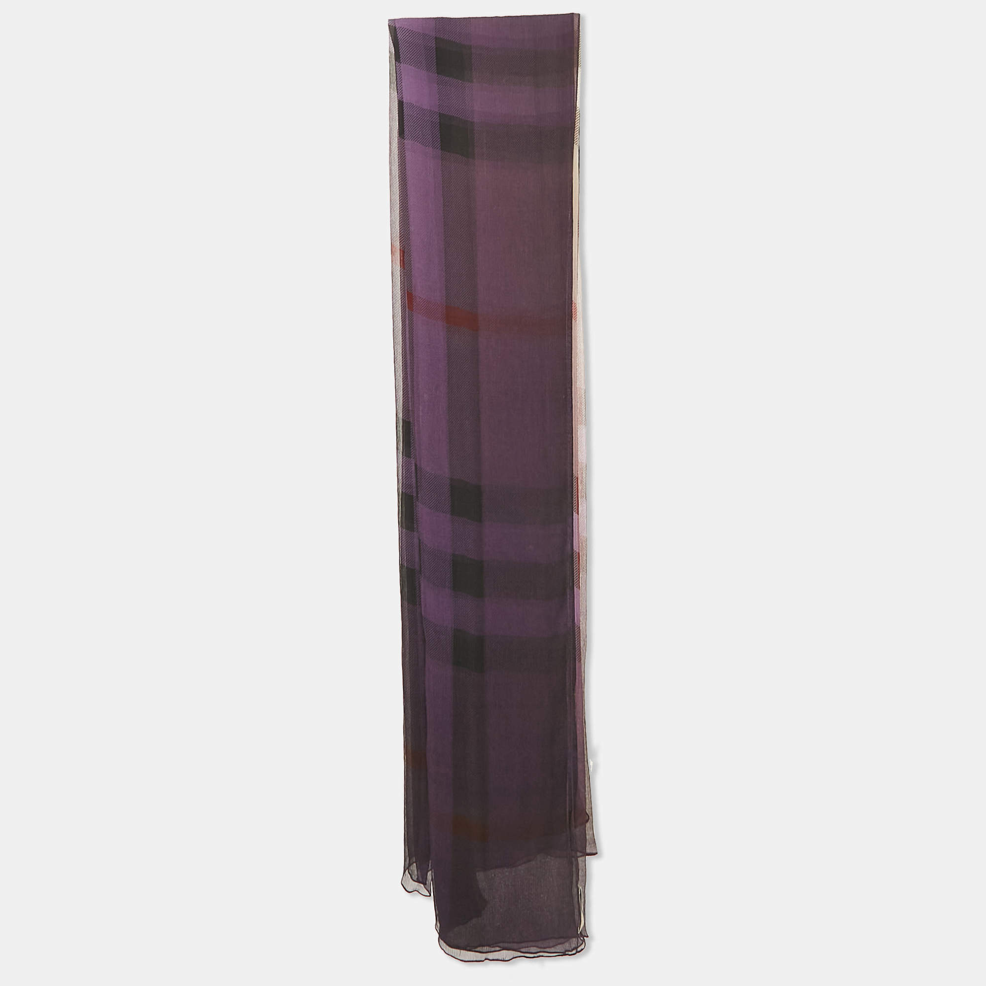 Burberry Purple Checked Chiffon Scarf