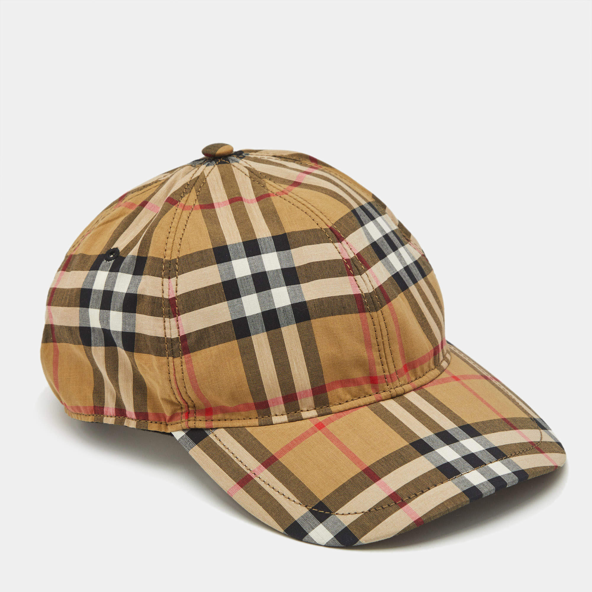 Burberry Beige Checks Cotton Baseball Cap S/M